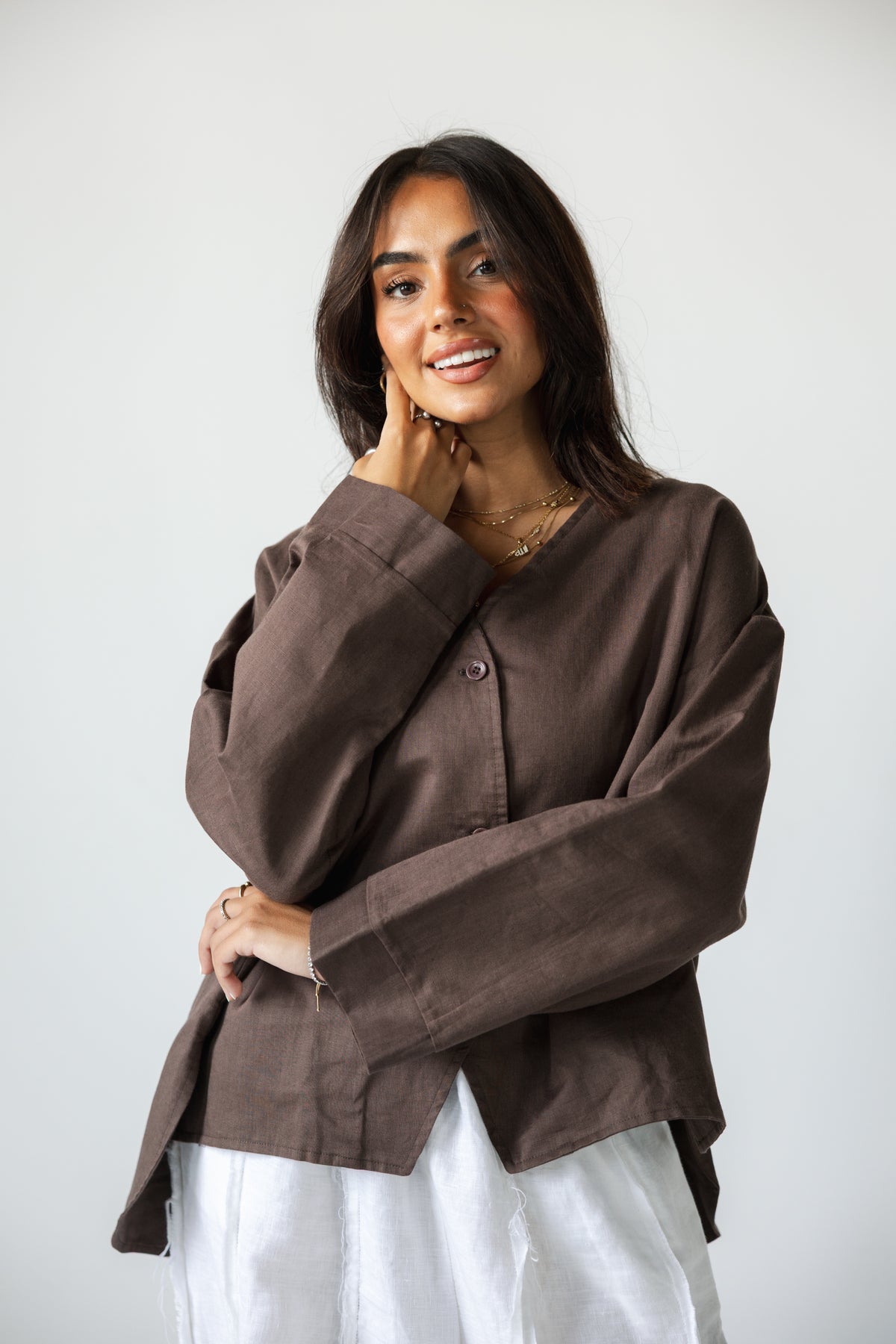 Pure Linen Shirt - BROWN