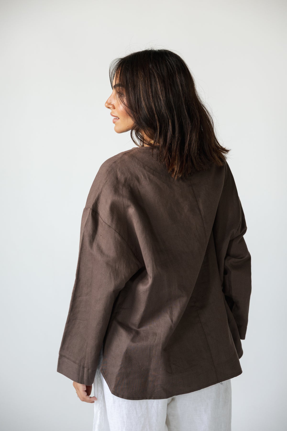 Pure Linen Shirt - BROWN