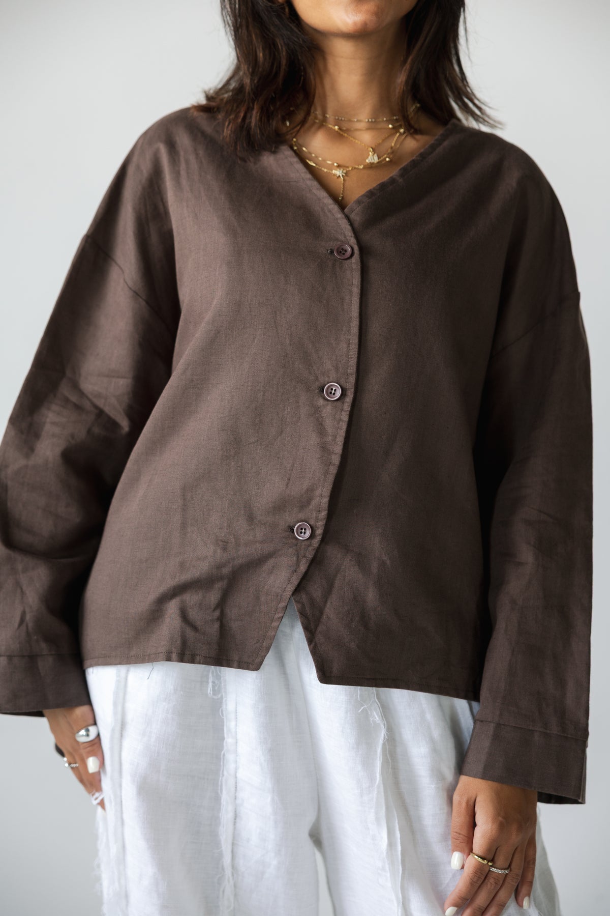 Pure Linen Shirt - BROWN