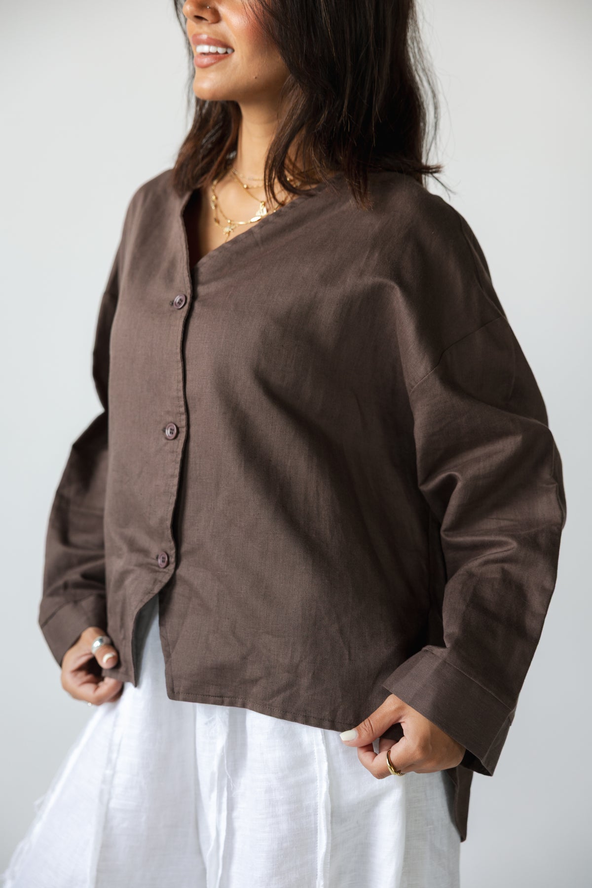 Pure Linen Shirt - BROWN