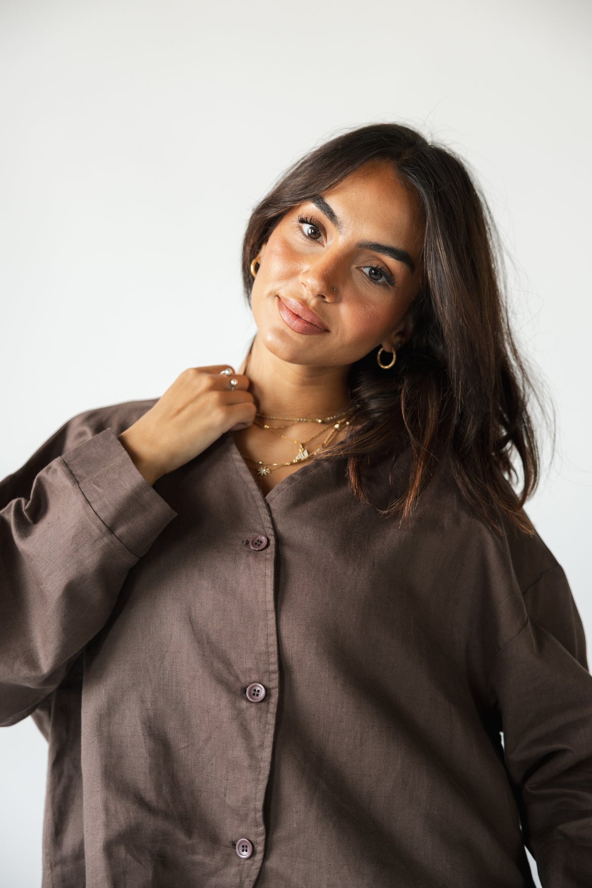 Pure Linen Shirt - BROWN