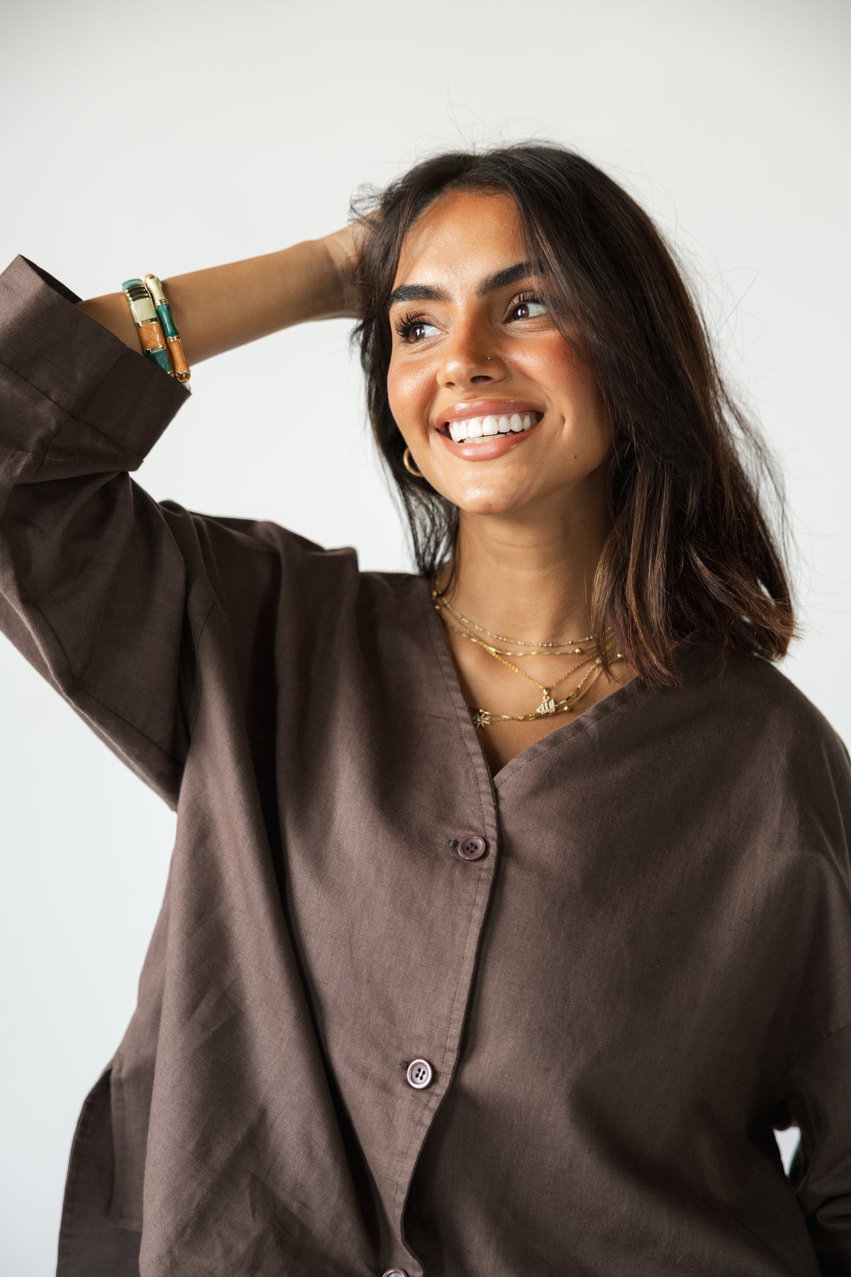 Pure Linen Shirt - BROWN