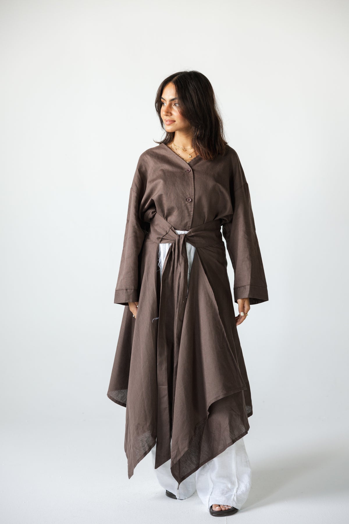 Pure Linen Shirt - BROWN