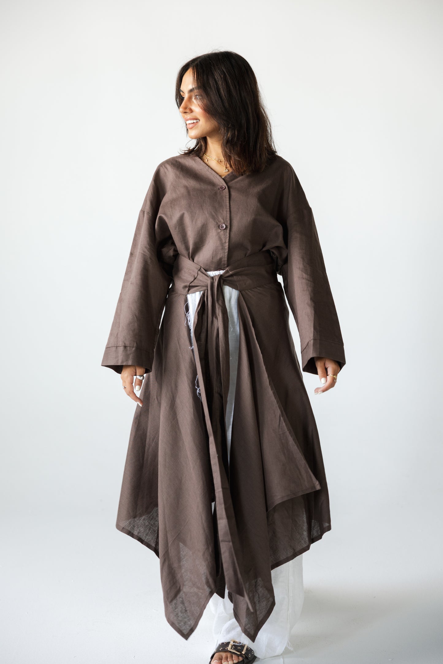 Wrapped Linen Skirt- BROWN