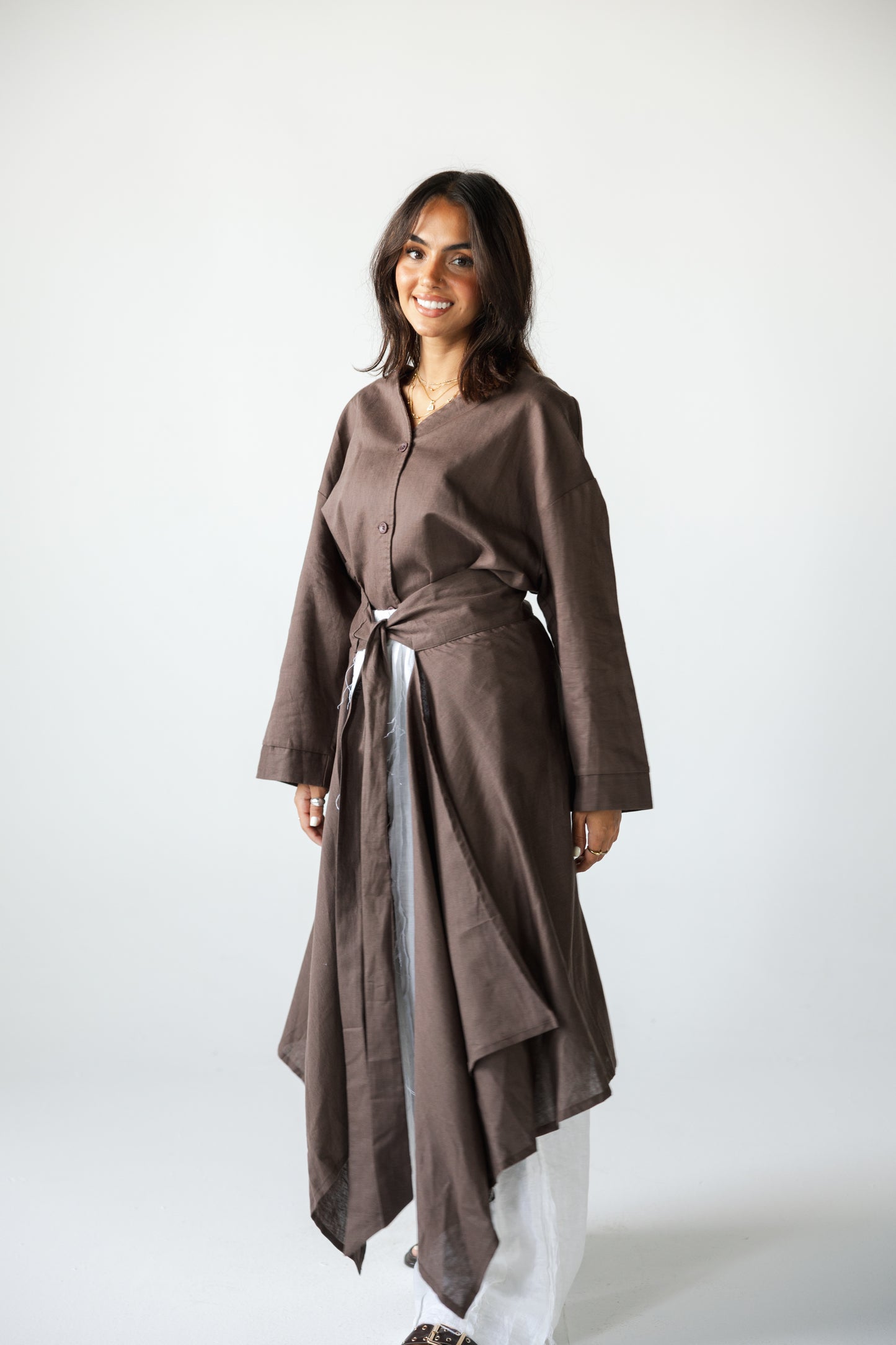 Wrapped Linen Skirt- BROWN