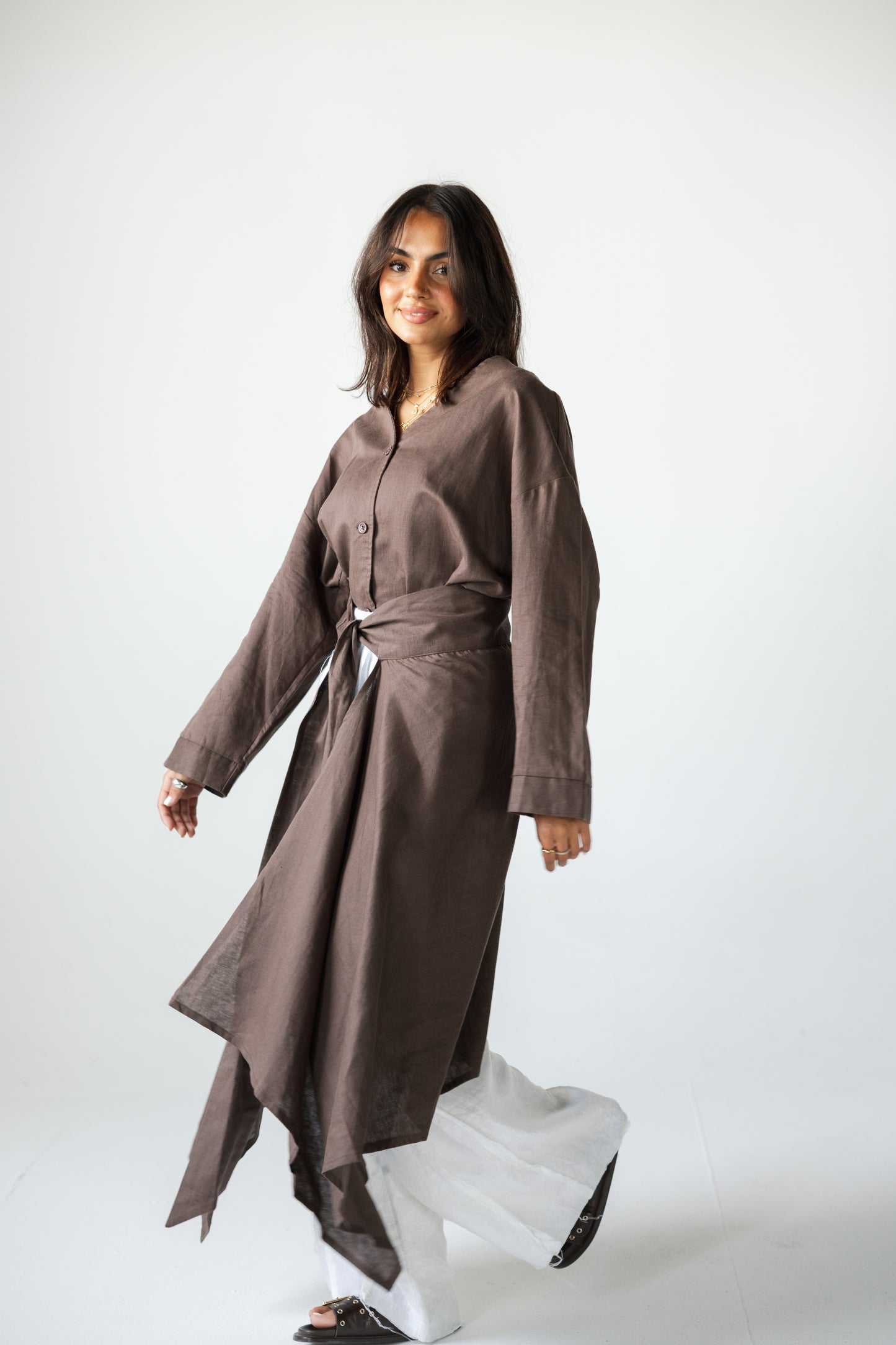 Wrapped Linen Skirt- BROWN