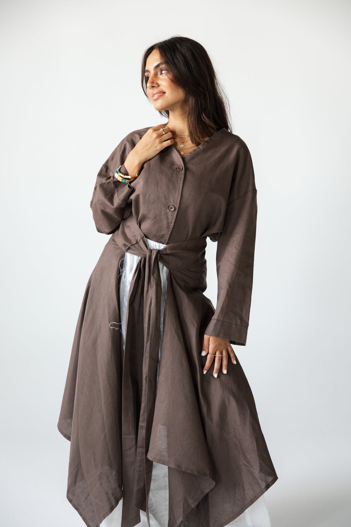 Pure Linen Shirt - BROWN