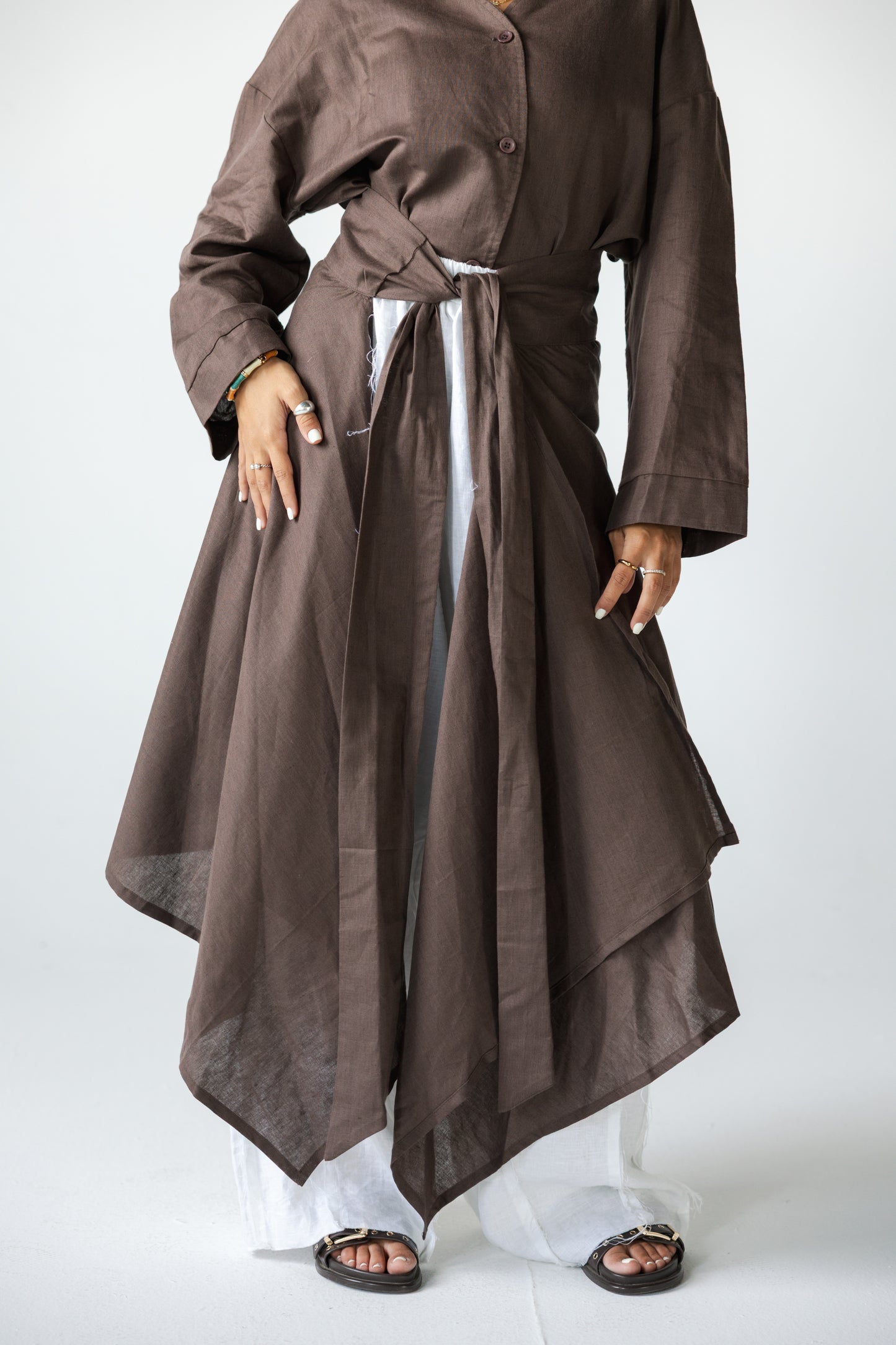 Wrapped Linen Skirt- BROWN