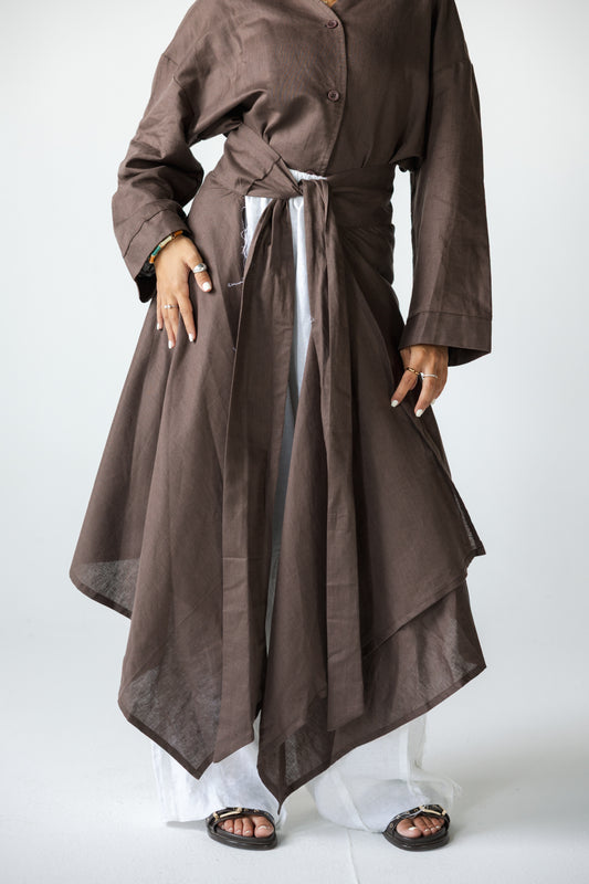 Wrapped Linen Skirt- BROWN