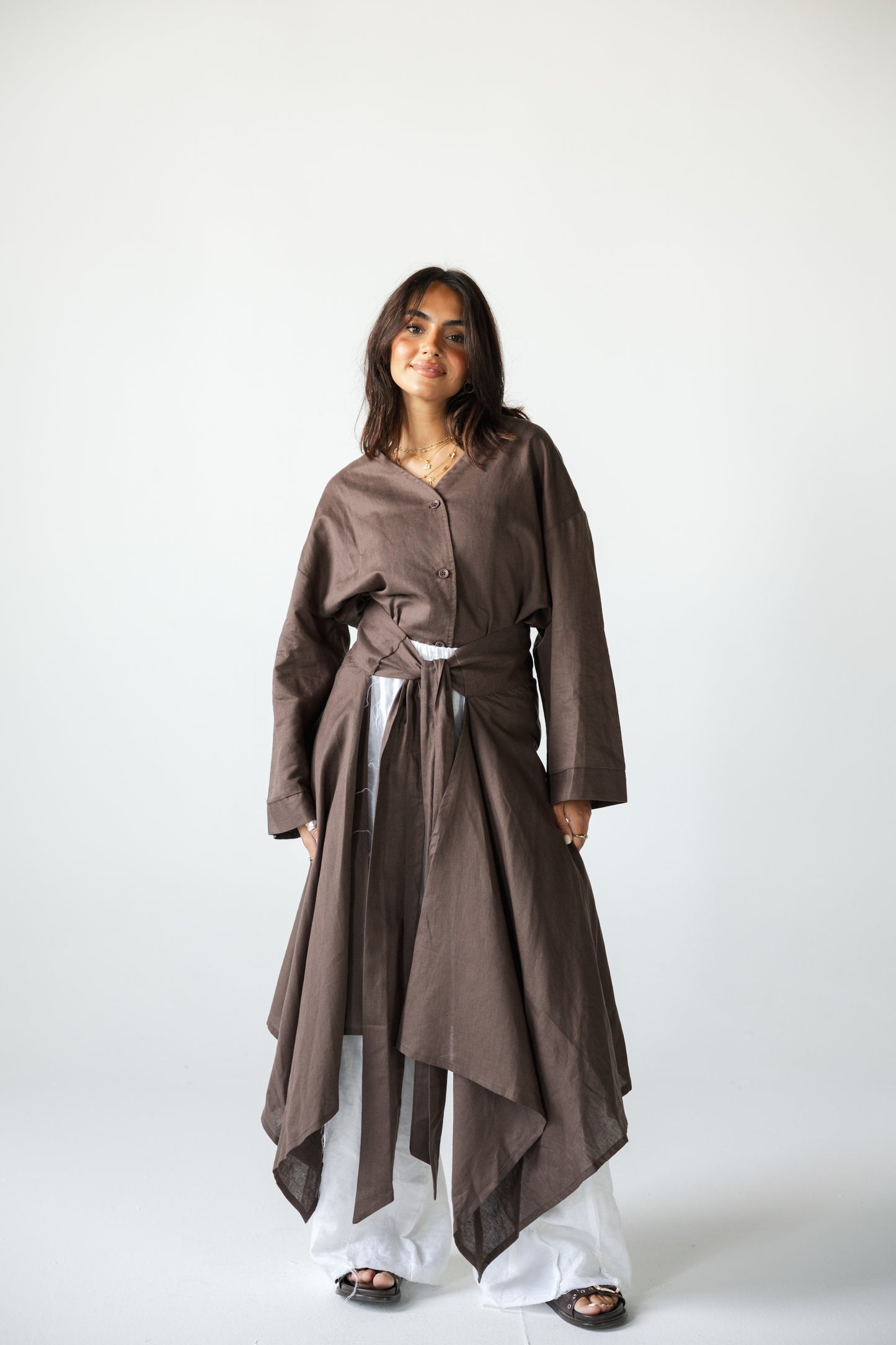 Wrapped Linen Skirt- BROWN