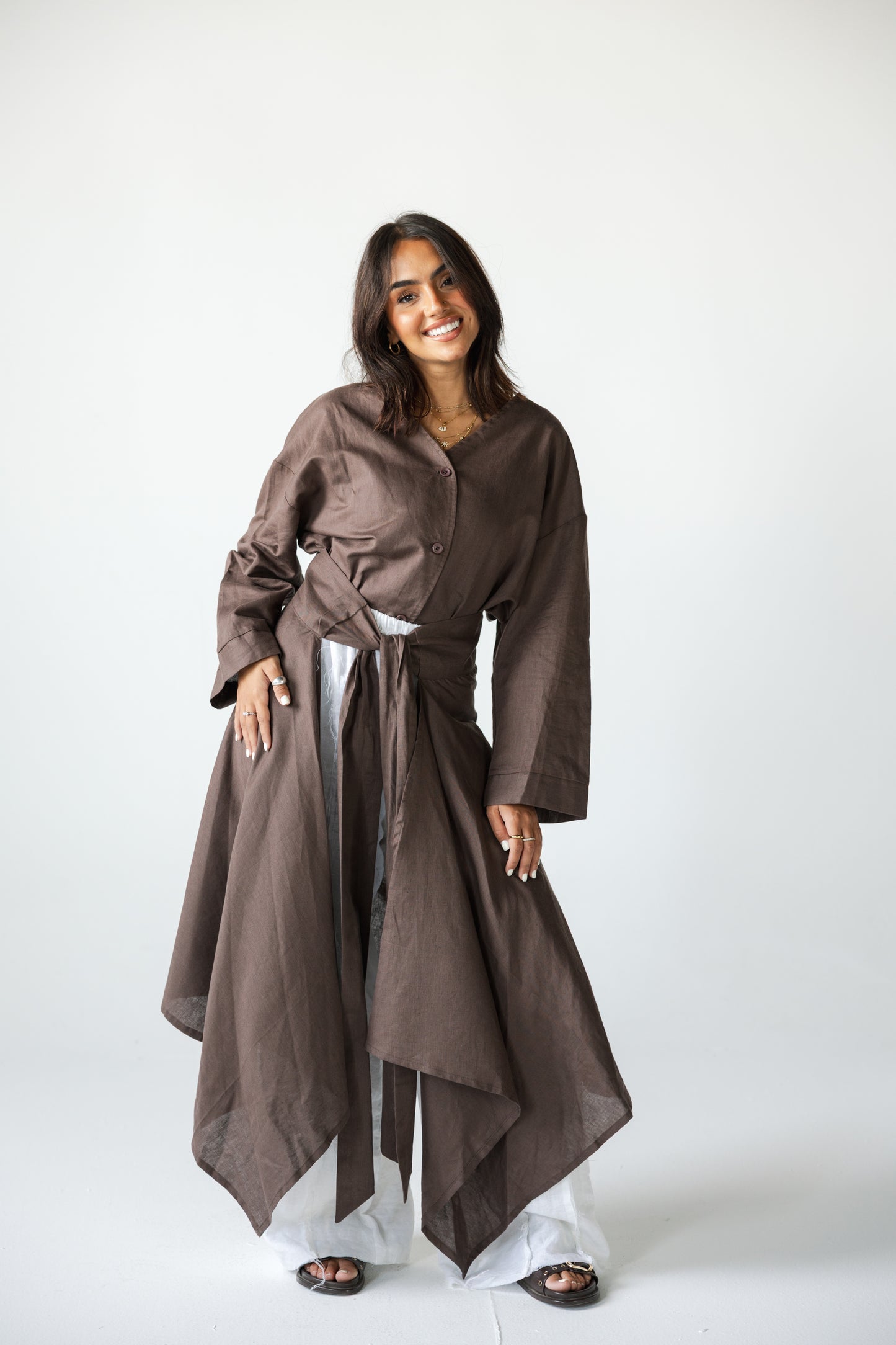 Wrapped Linen Skirt- BROWN
