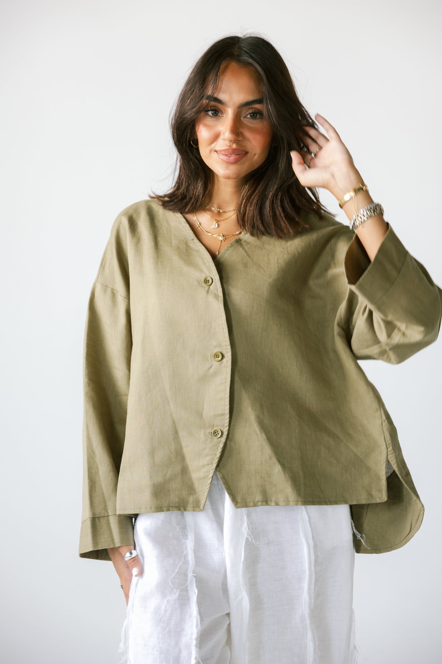 Pure Linen Shirt - Dark Lime