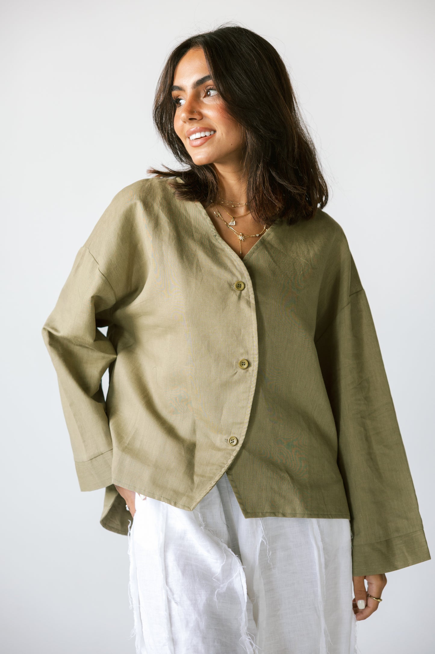Pure Linen Shirt - Dark Lime