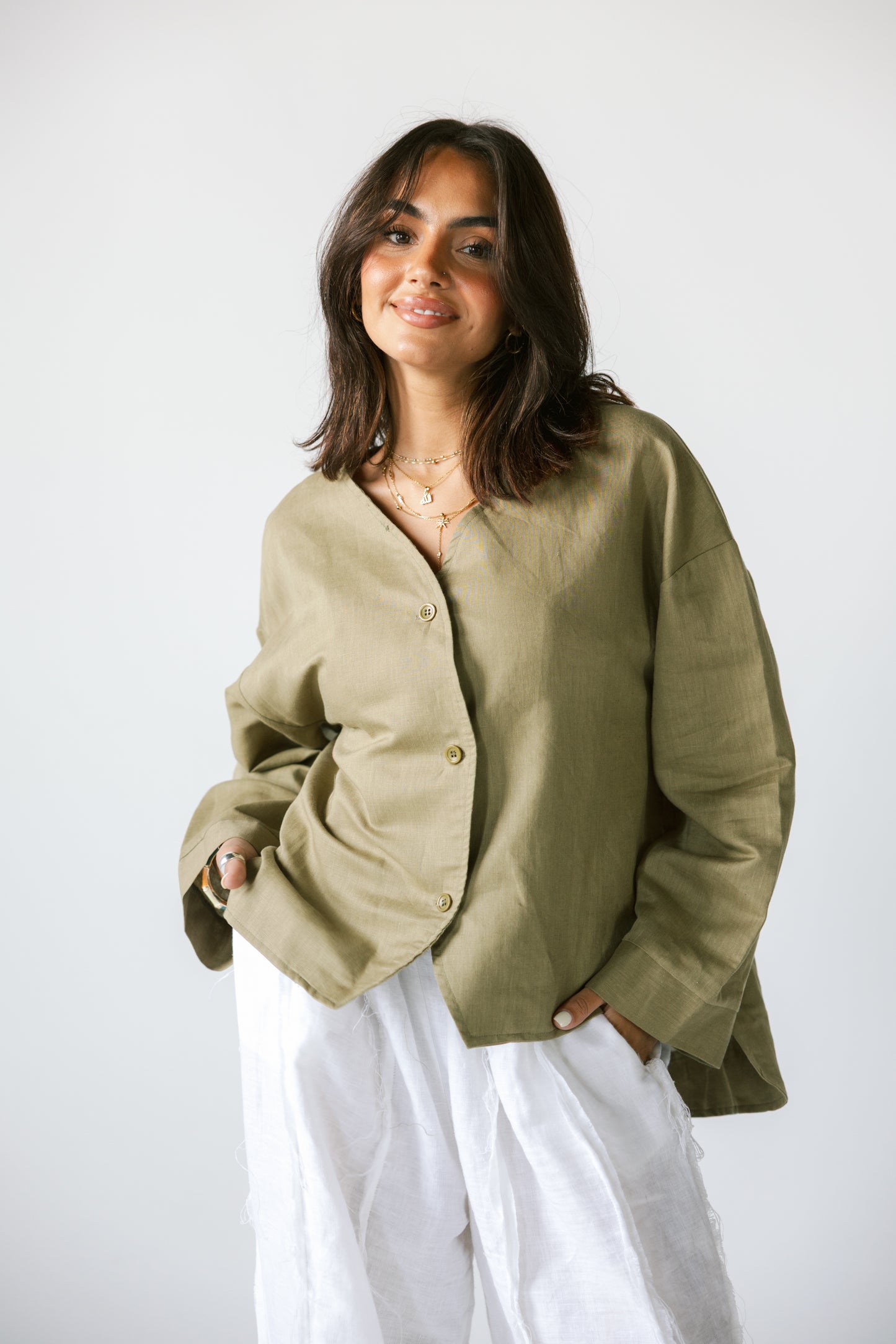 Pure Linen Shirt - Dark Lime