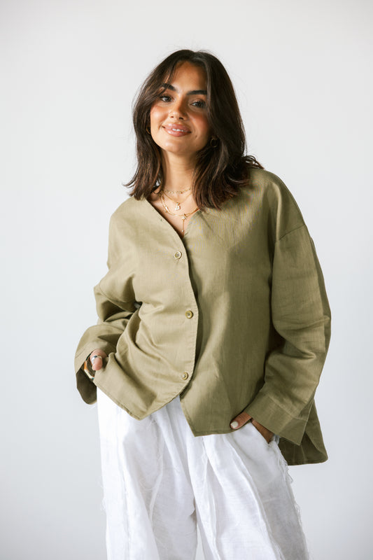 Pure Linen Shirt - Dark Lime