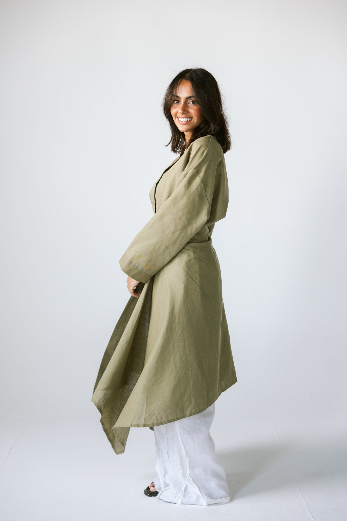 Wrapped Linen Skirt- DARK LIME