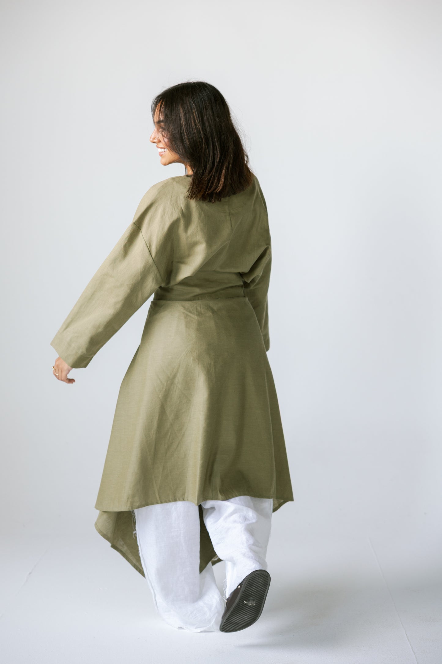 Wrapped Linen Skirt- DARK LIME