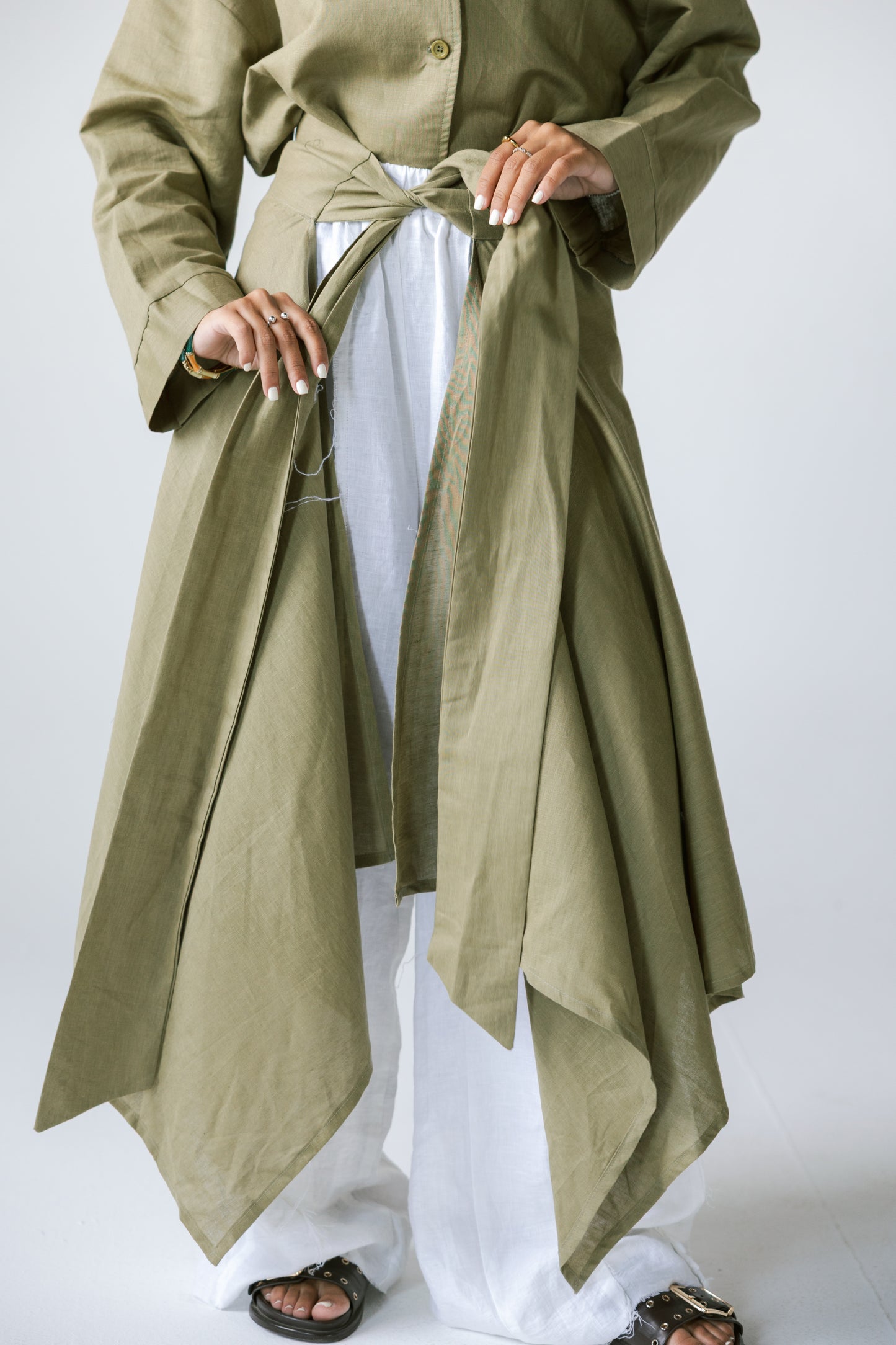 Wrapped Linen Skirt- DARK LIME