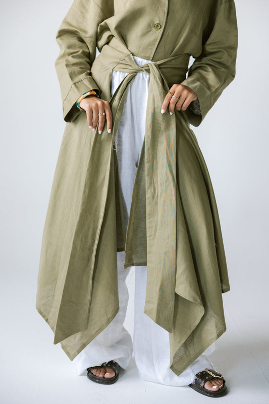 Wrapped Linen Skirt- DARK LIME