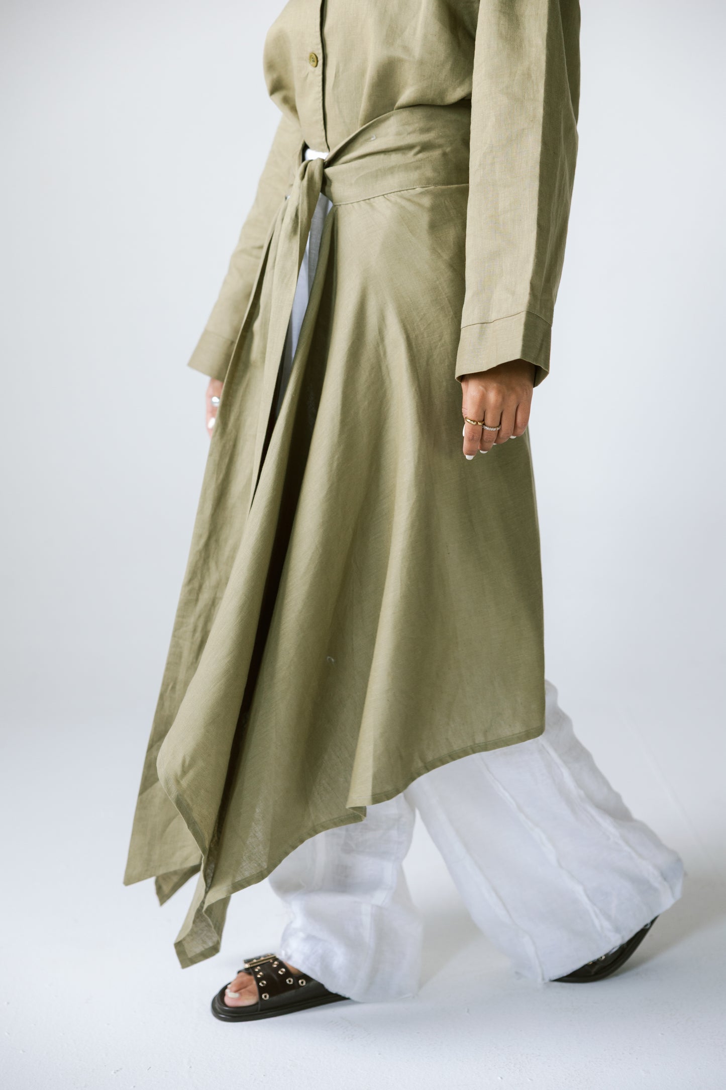 Wrapped Linen Skirt- DARK LIME