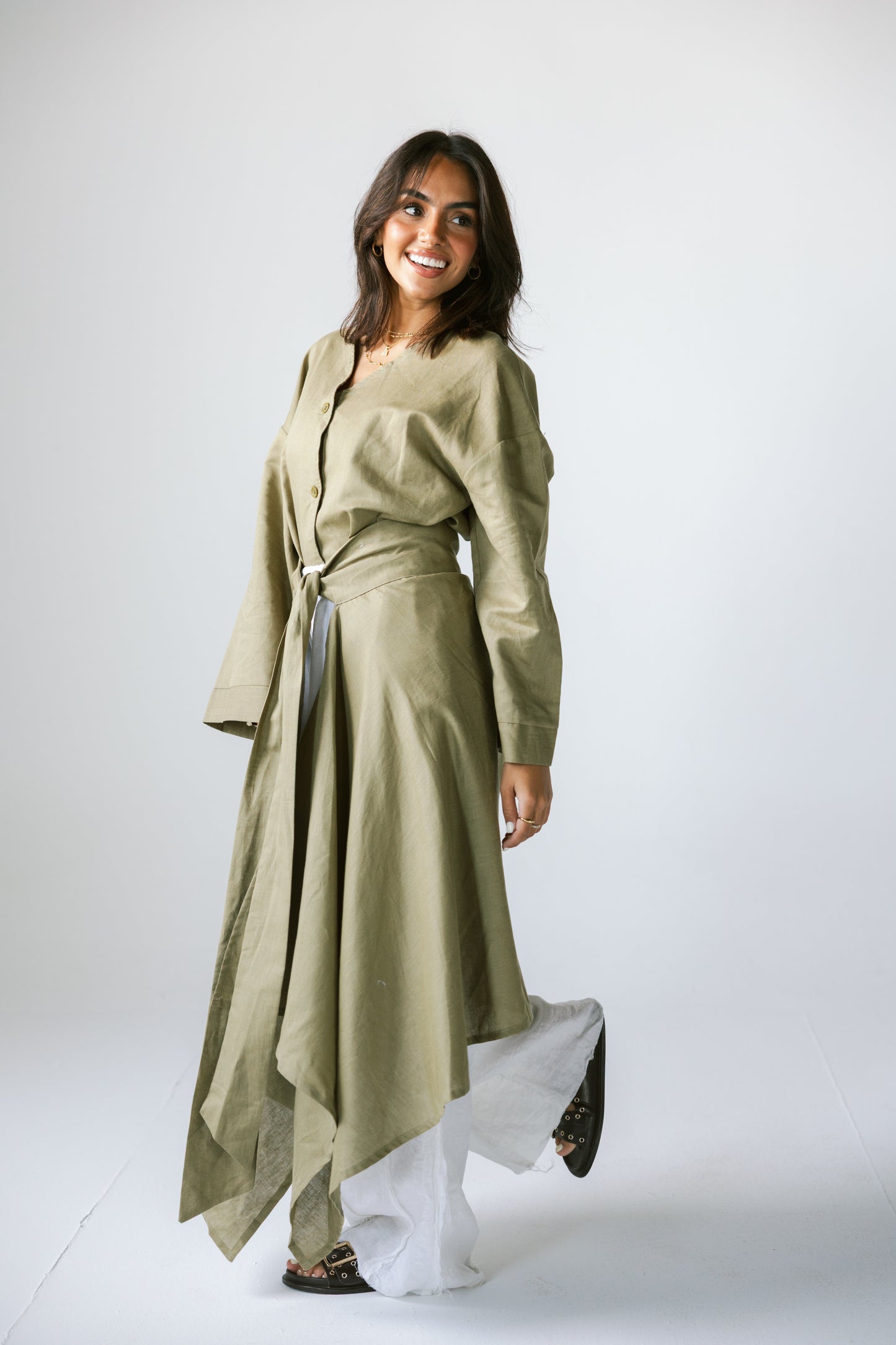 Wrapped Linen Skirt- DARK LIME