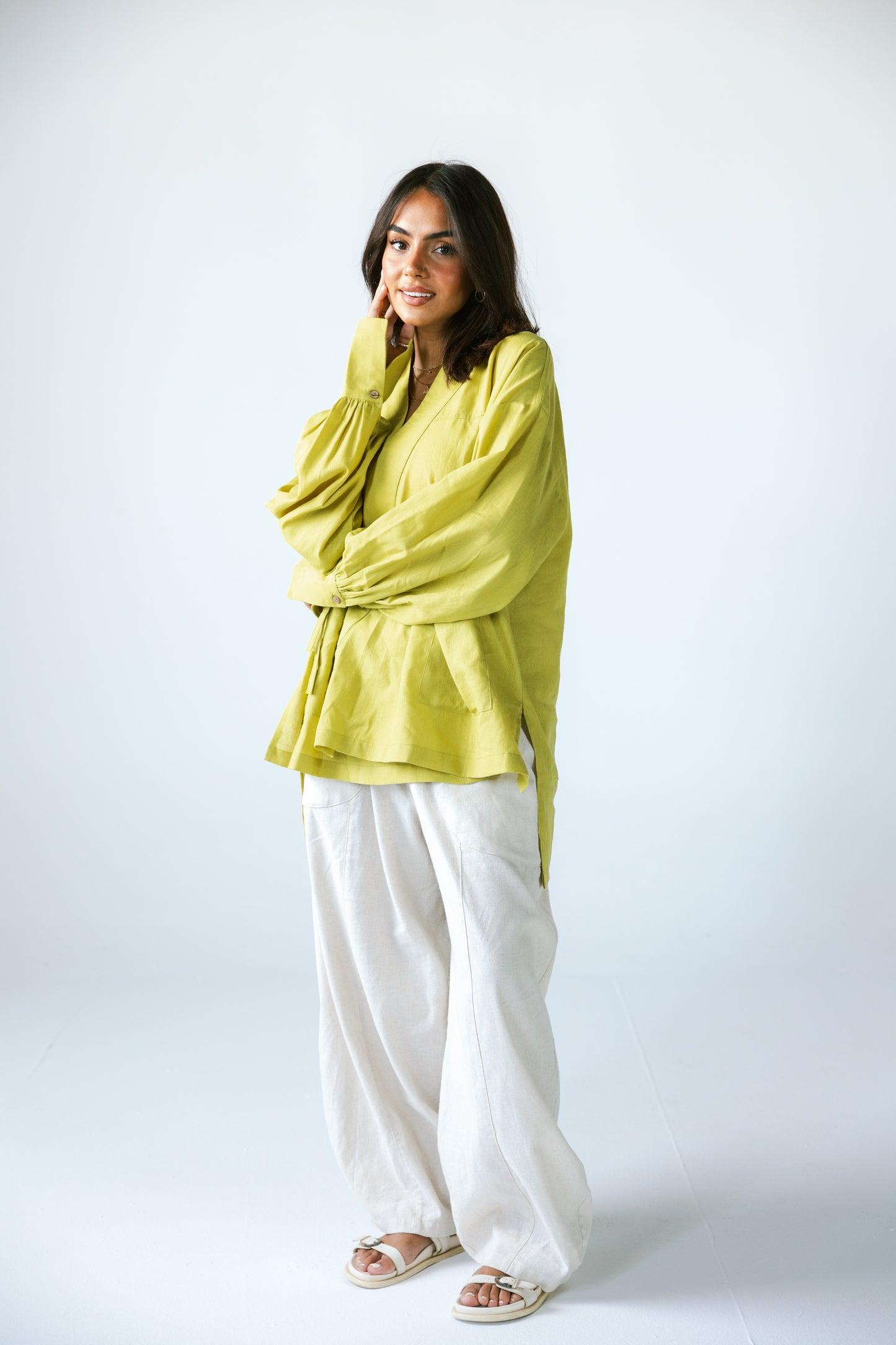 Wrapped Pure Linen shirt - Lime