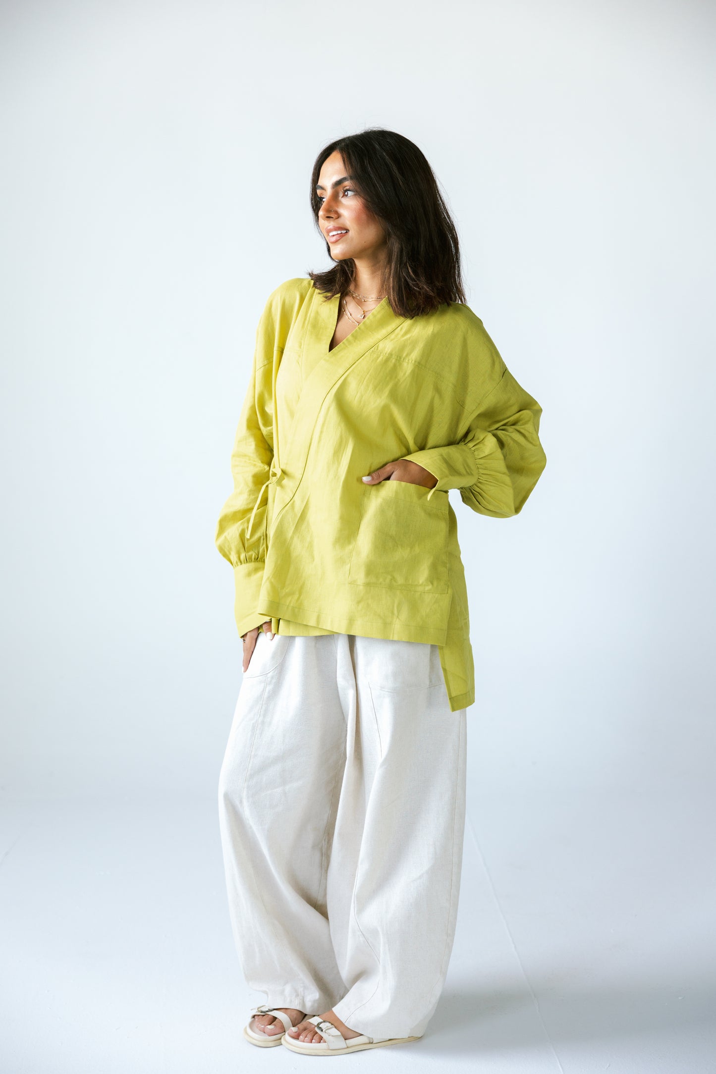 Wrapped Pure Linen shirt - Lime