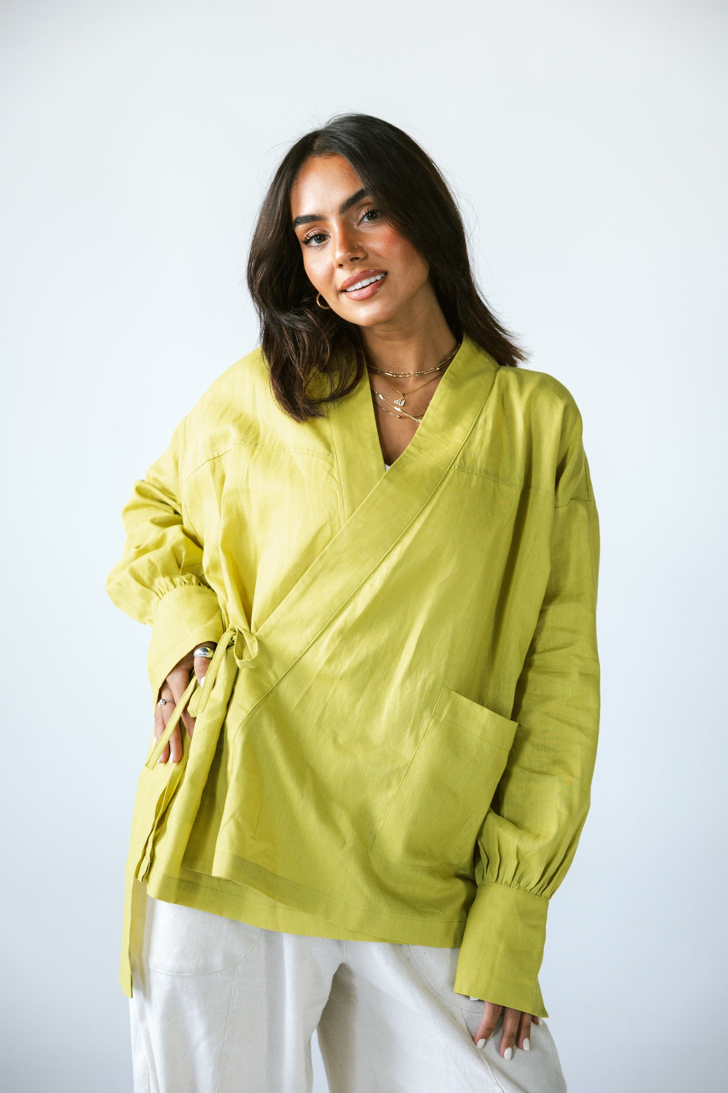 Wrapped Pure Linen shirt - Lime