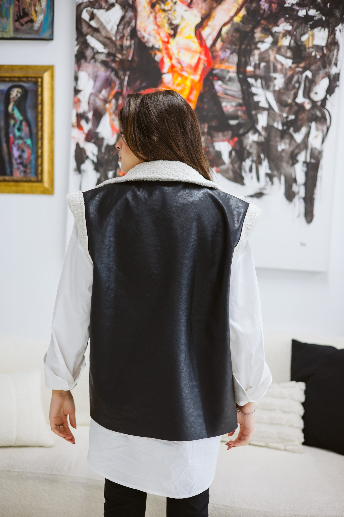 Leather Vest - White X Black