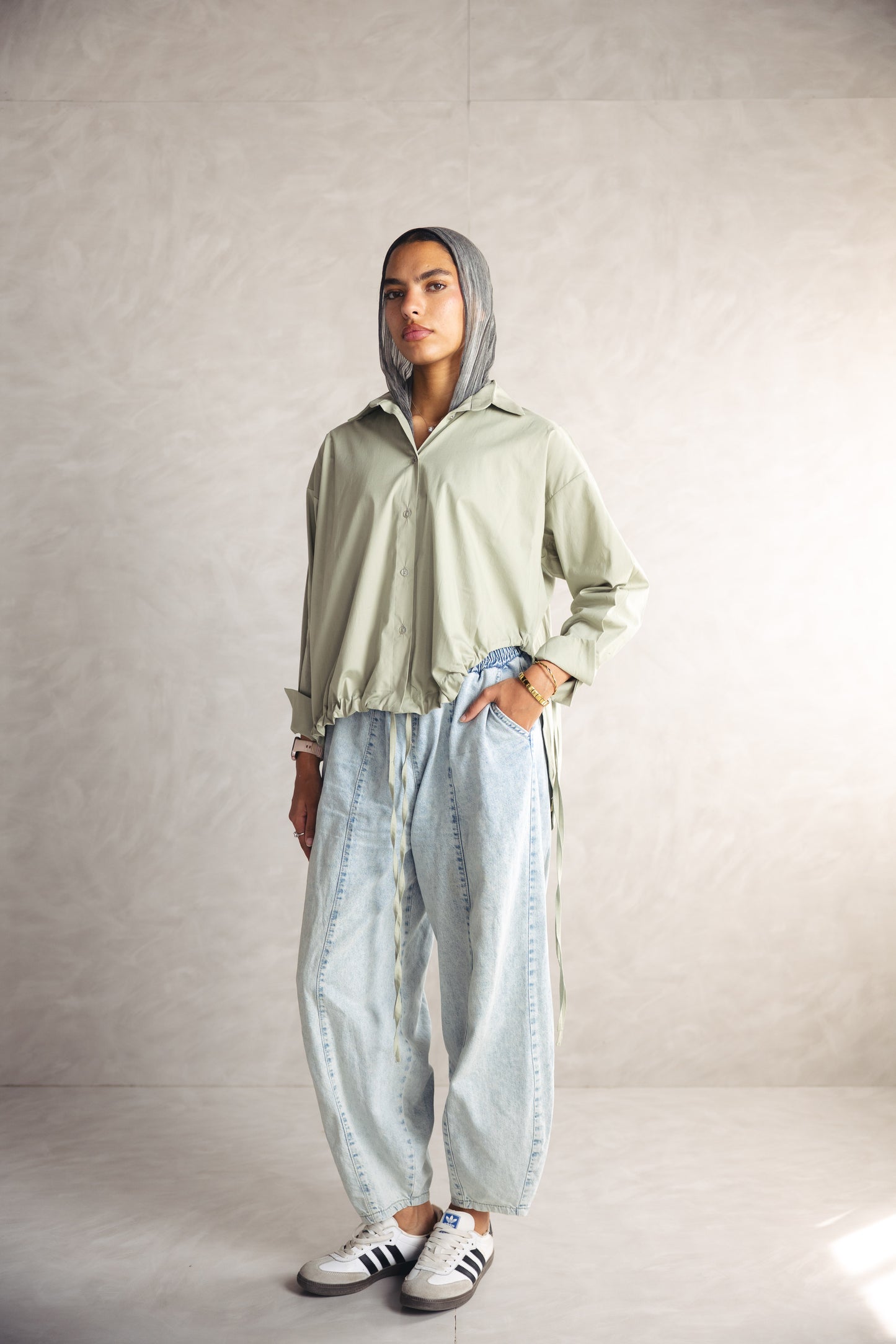 High Low Poplin Shirt - OLIVE
