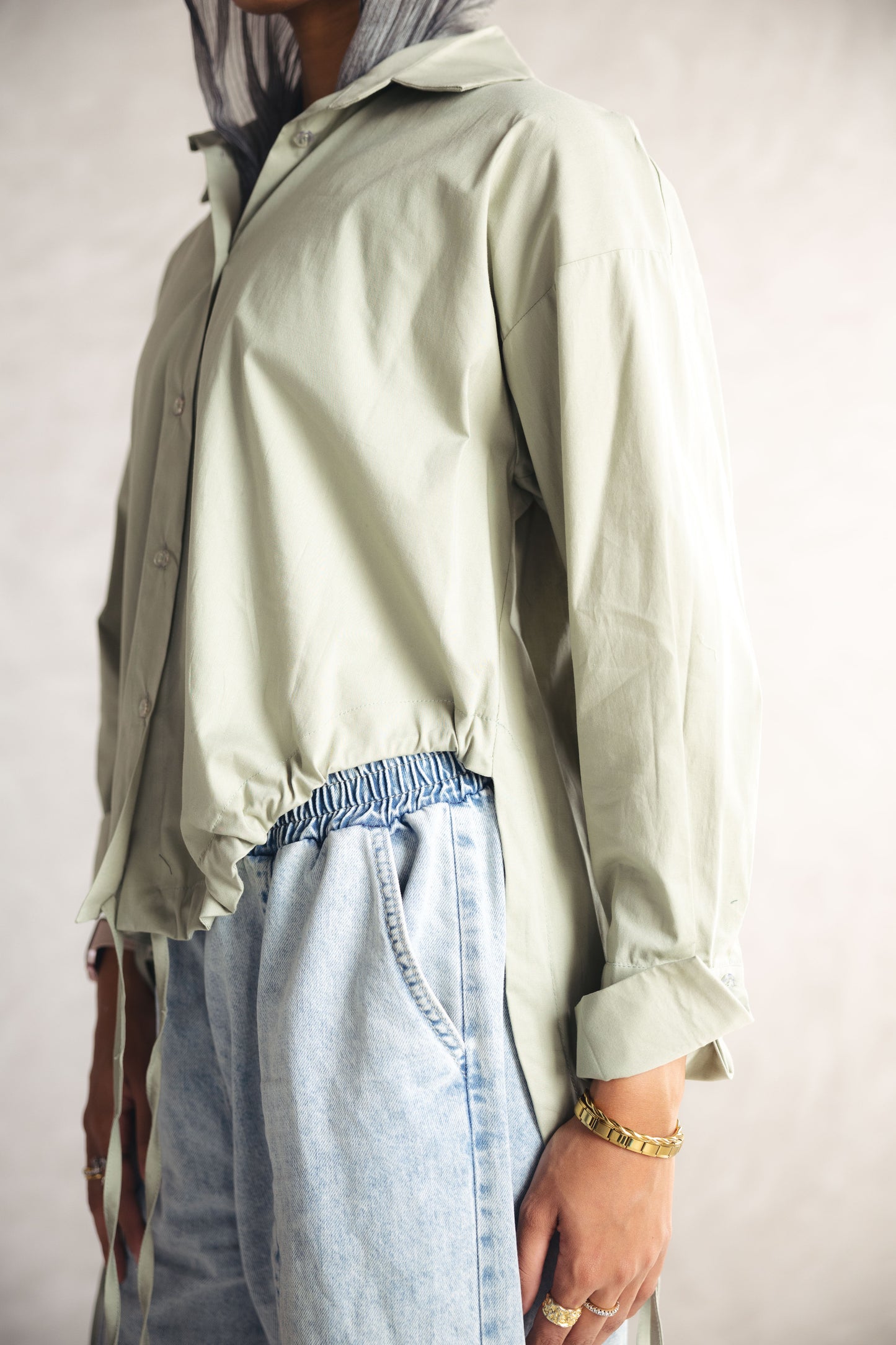 High Low Poplin Shirt - OLIVE
