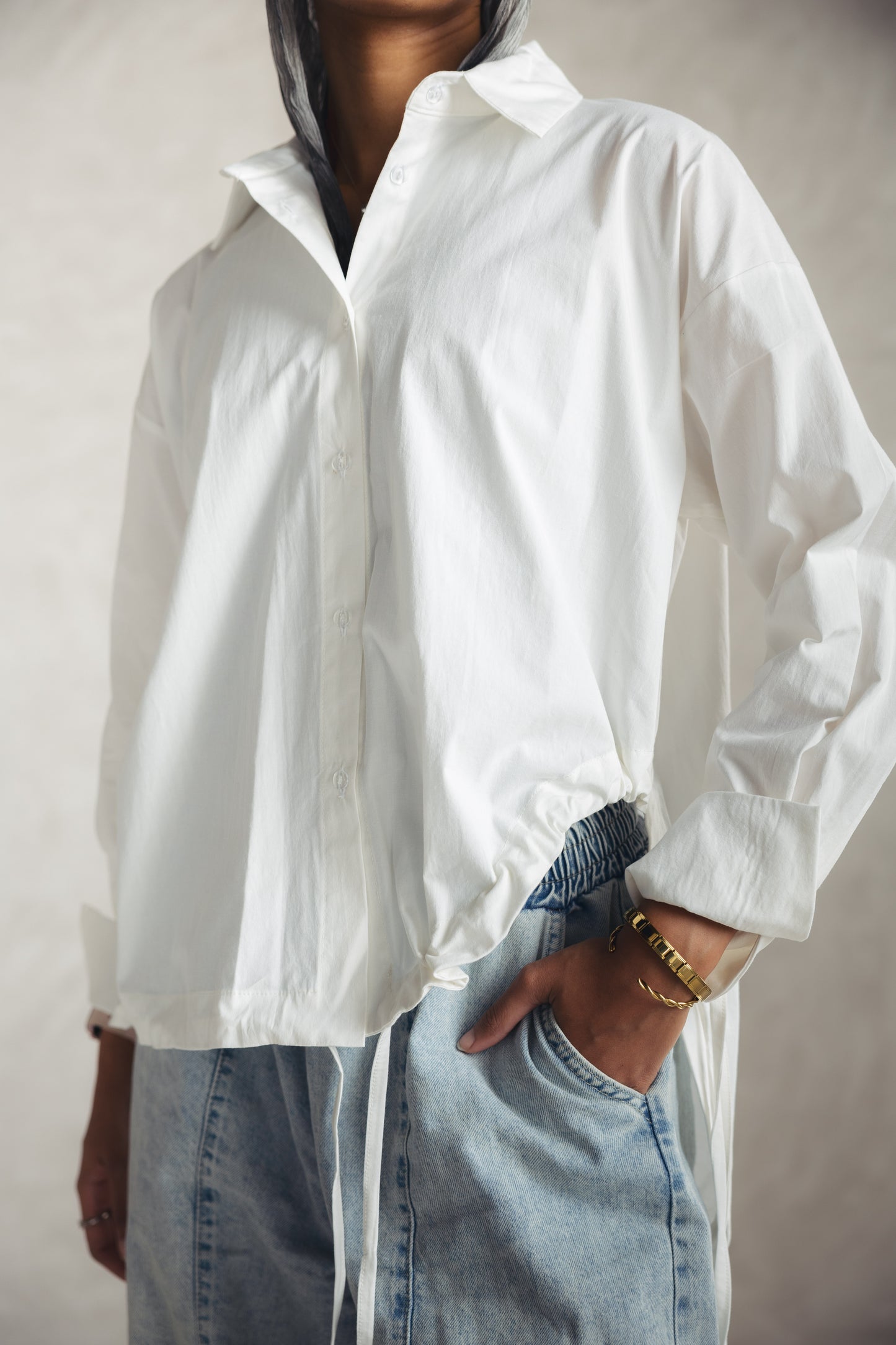 High Low Poplin Shirt - OFFWHITE