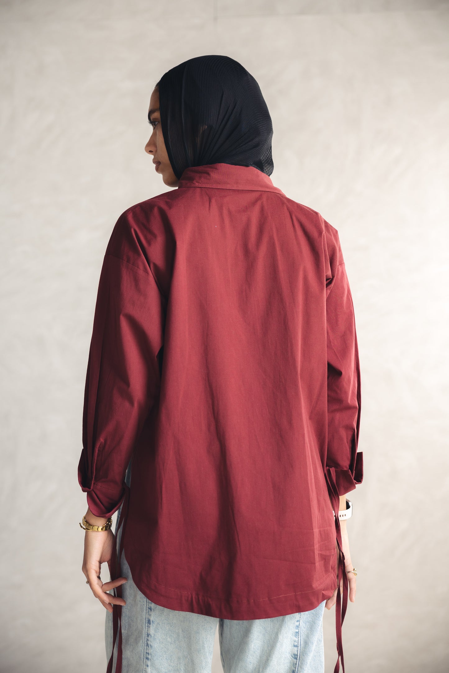 High Low Poplin Shirt - Burgandy