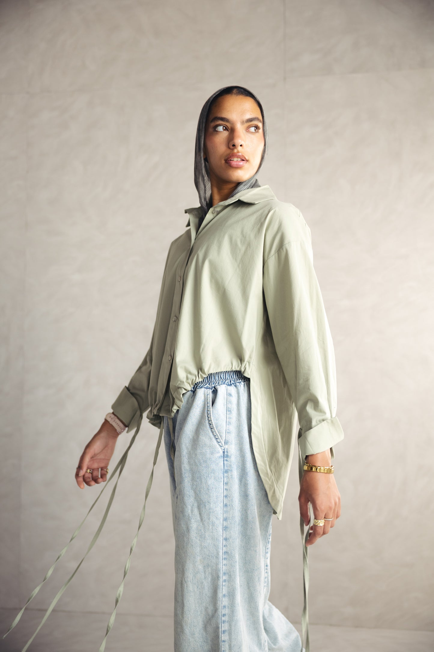 High Low Poplin Shirt - OLIVE