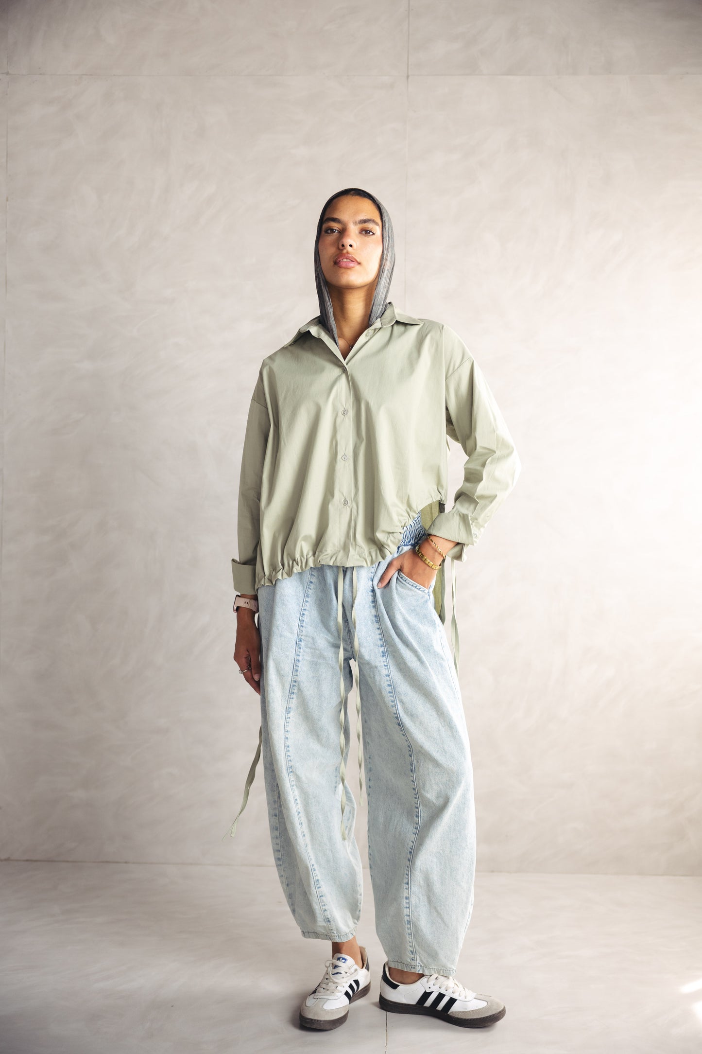 High Low Poplin Shirt - OLIVE