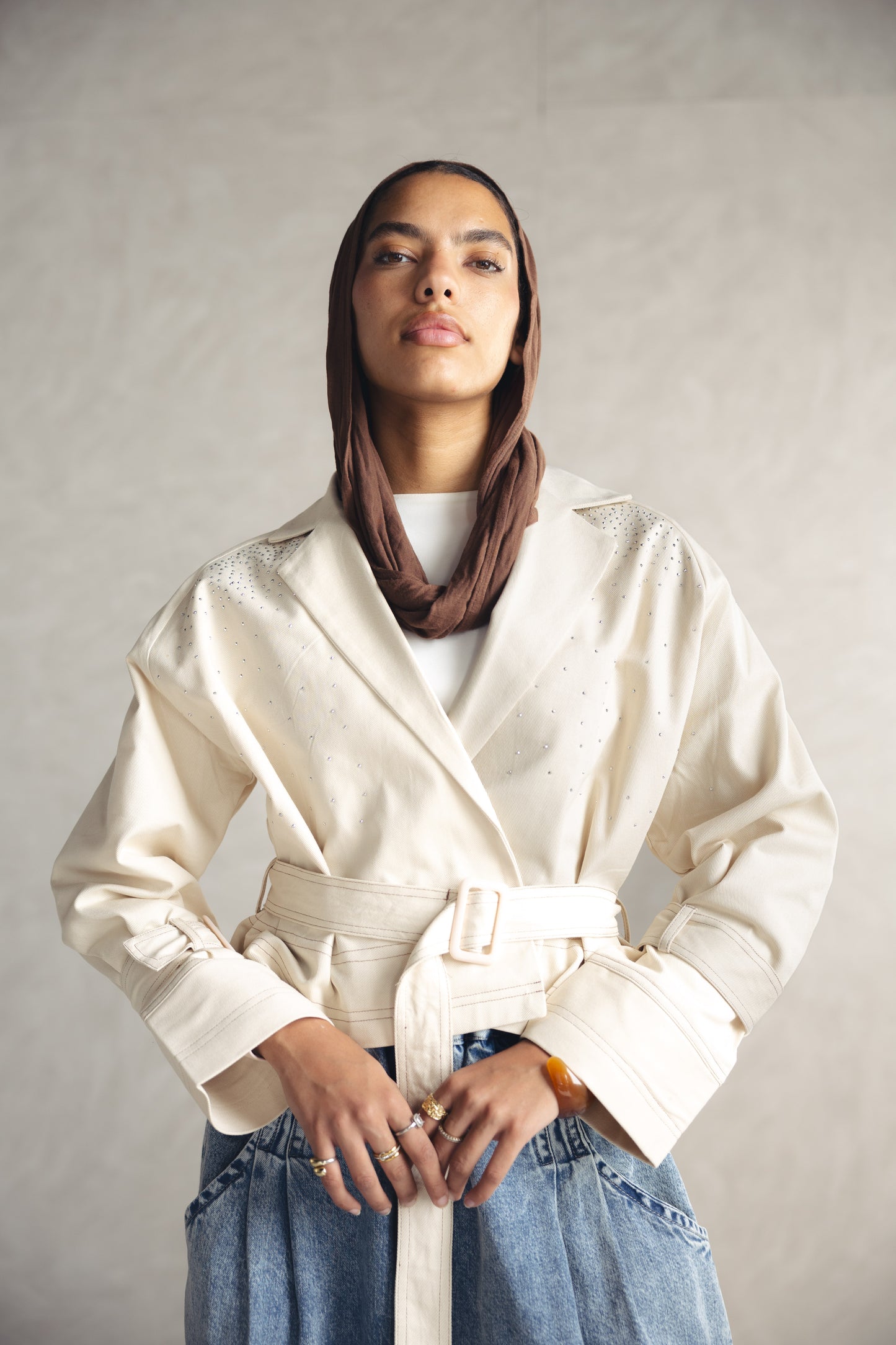 Studdes Cropped Jacket - BEIGE