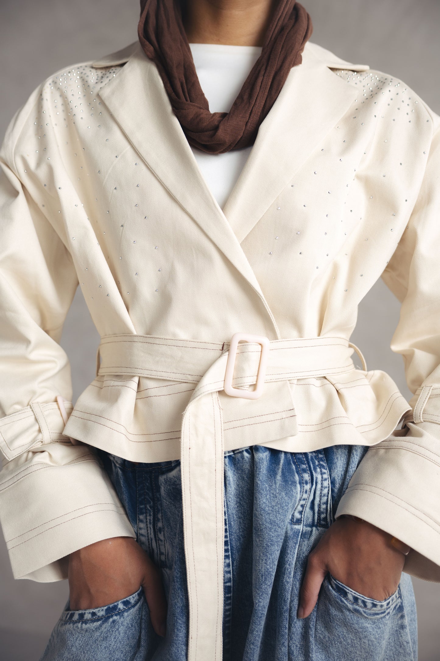 Studdes Cropped Jacket - BEIGE