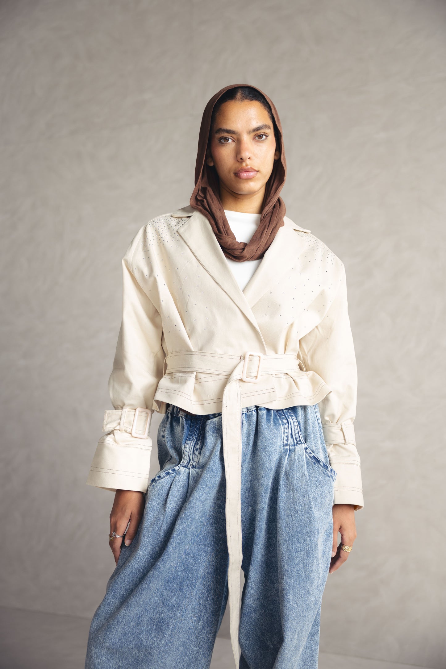 Studdes Cropped Jacket - BEIGE
