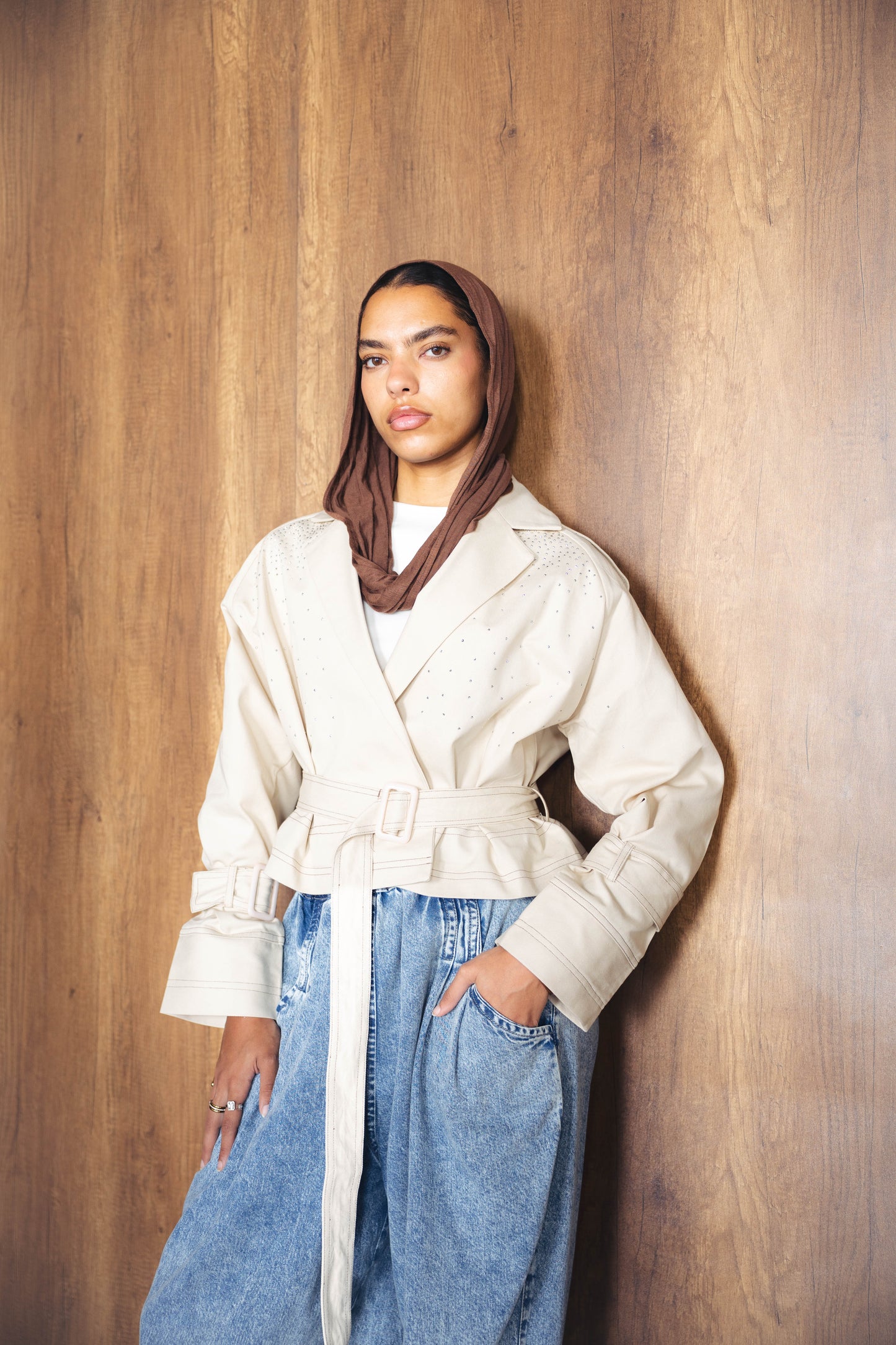 Studdes Cropped Jacket - BEIGE