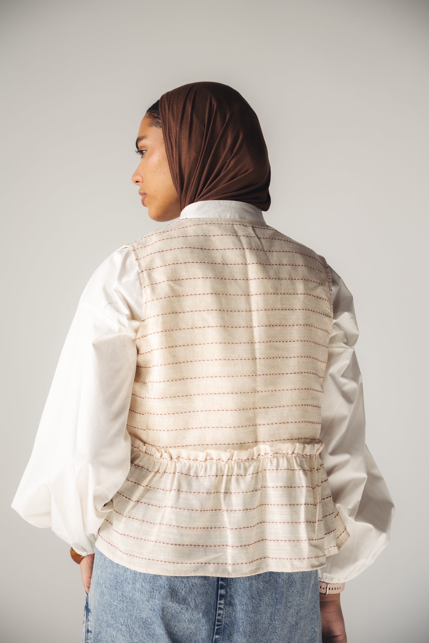 Lined Linen Vest - BEIGE X RED