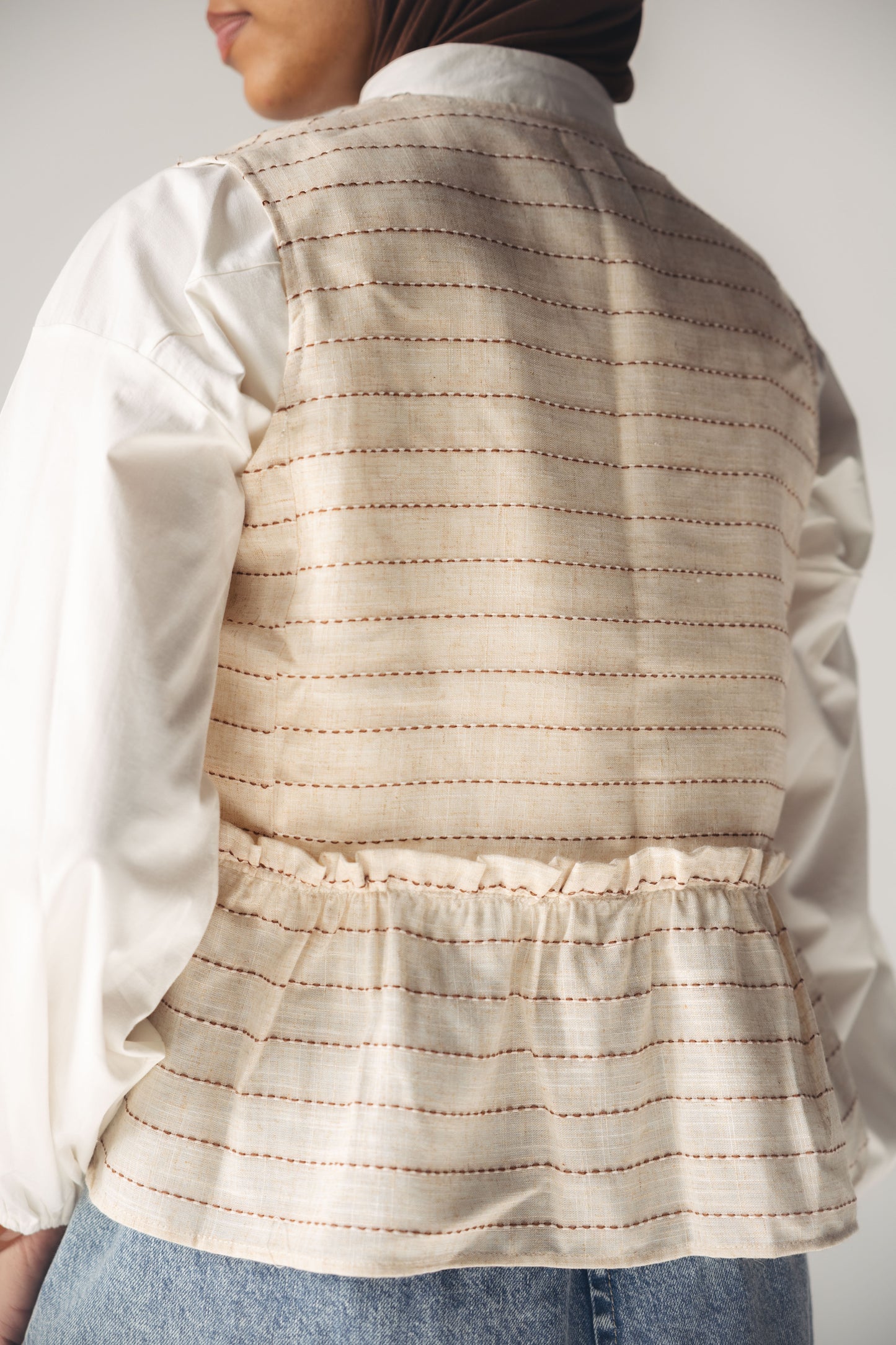 Lined Linen Vest - BEIGE X RED