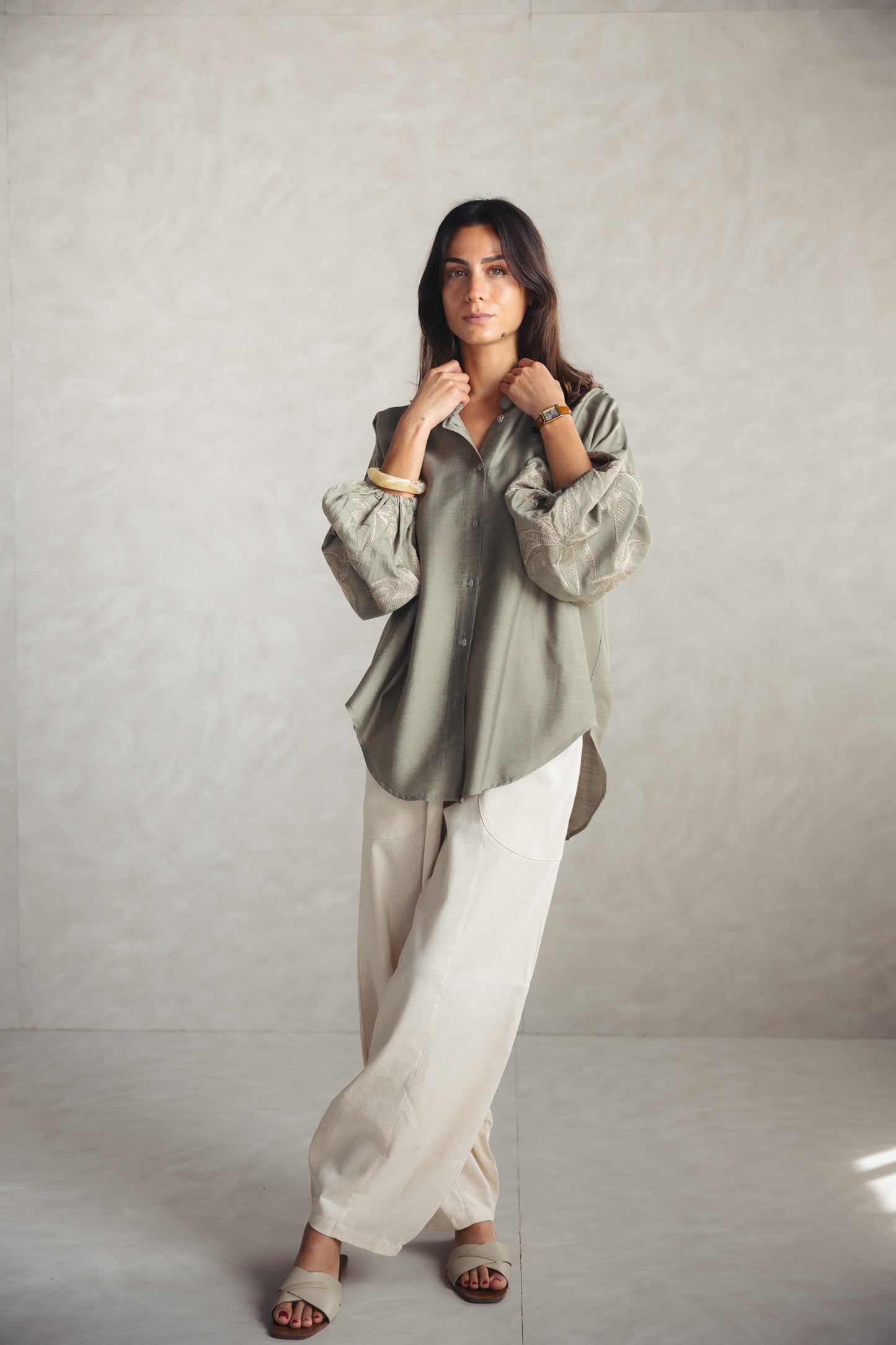 Tree Sleeves Linen shirt - Olive