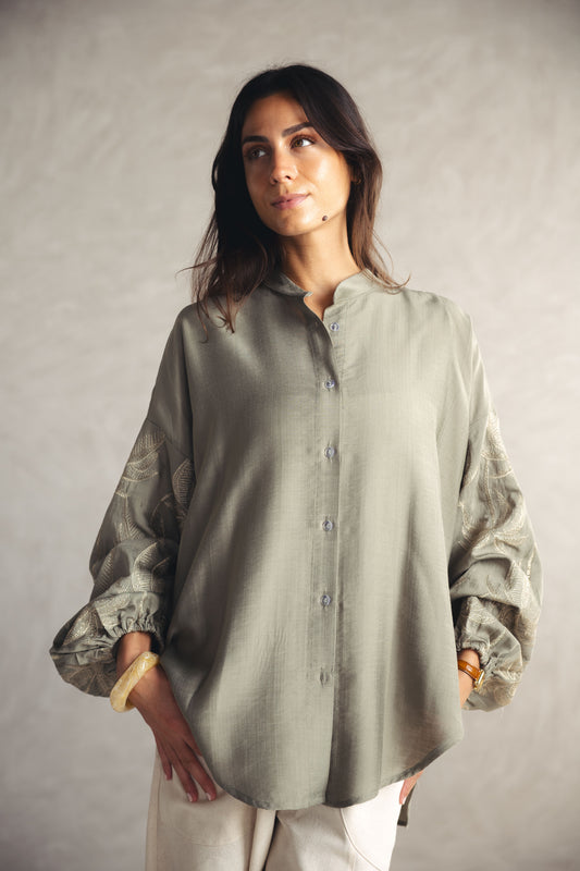 Tree Sleeves Linen shirt - Olive