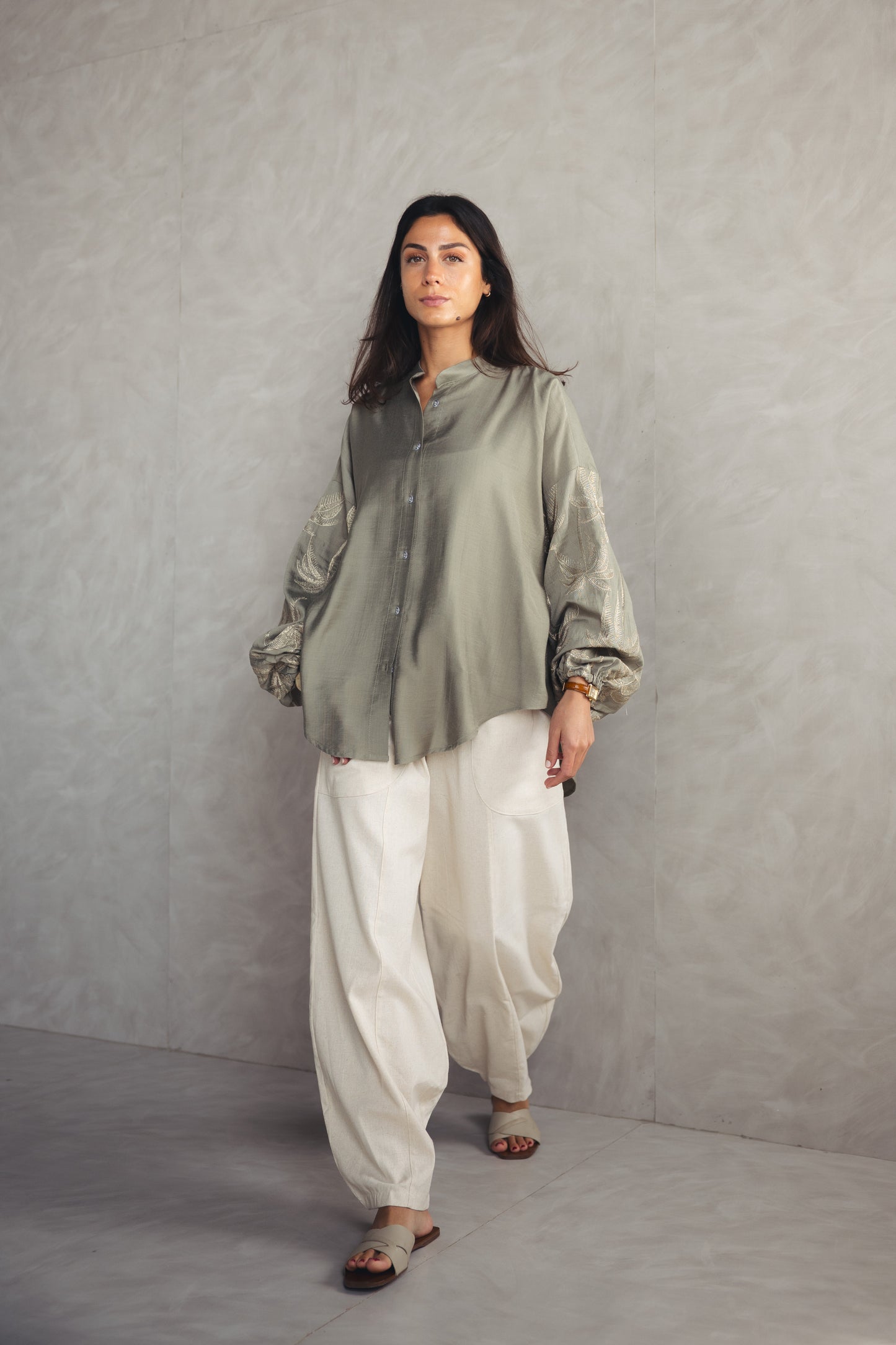 Tree Sleeves Linen shirt - Olive