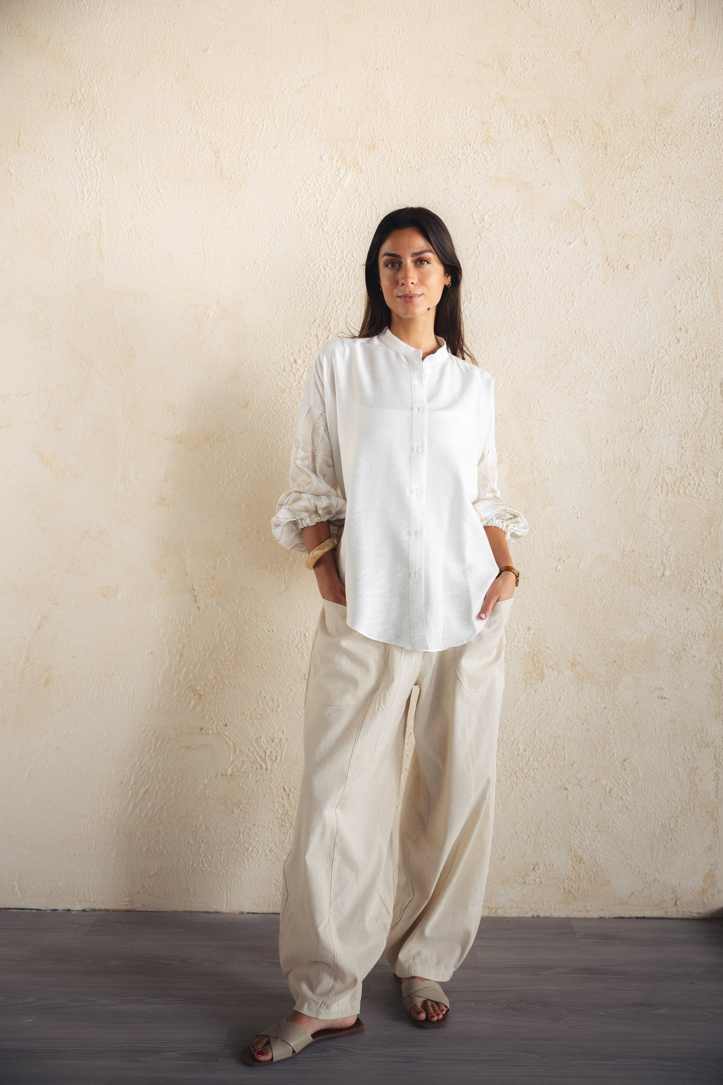 Tree Sleeves Linen Shirt - OFFWHITE