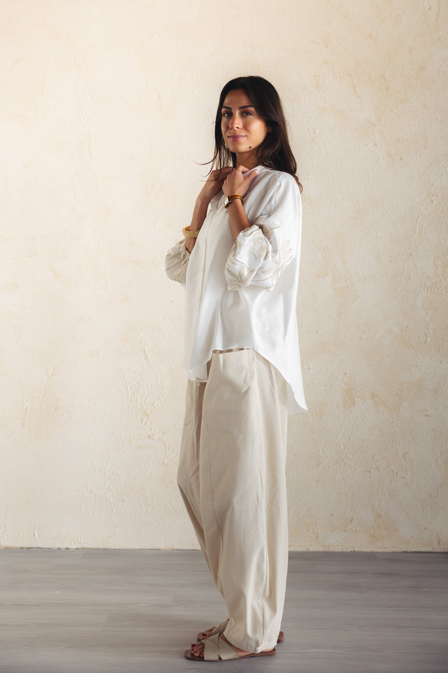 Tree Sleeves Linen Shirt - OFFWHITE