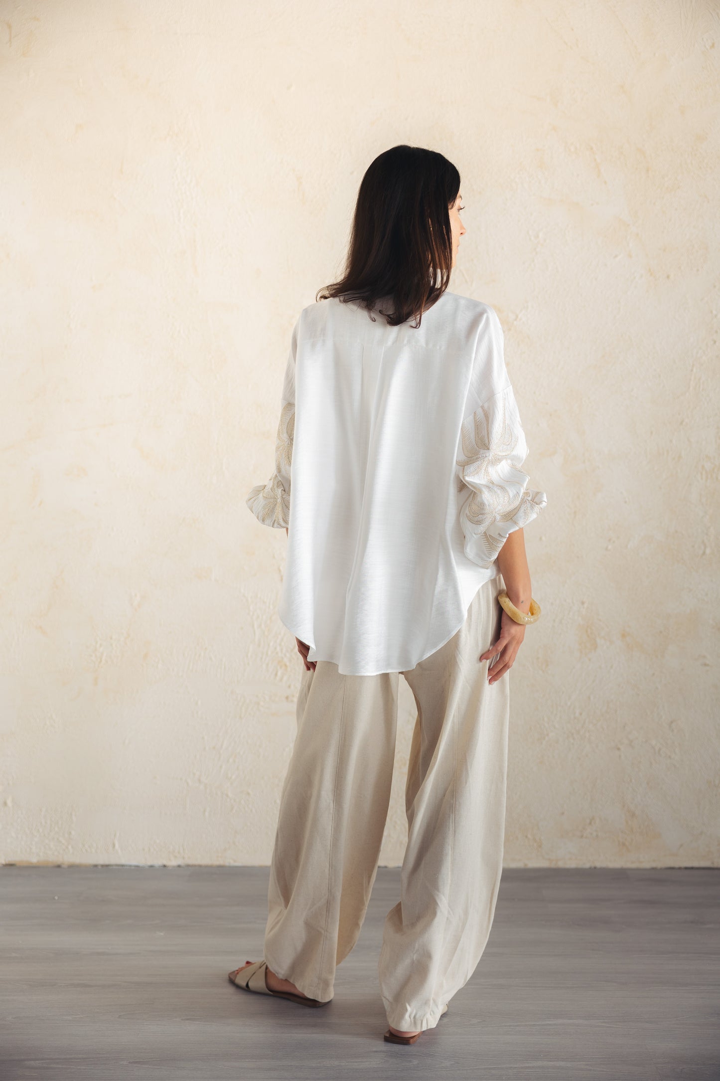 Tree Sleeves Linen Shirt - OFFWHITE