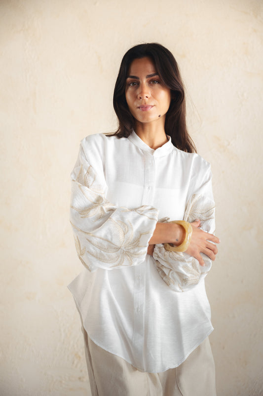 Tree Sleeves Linen Shirt - OFFWHITE