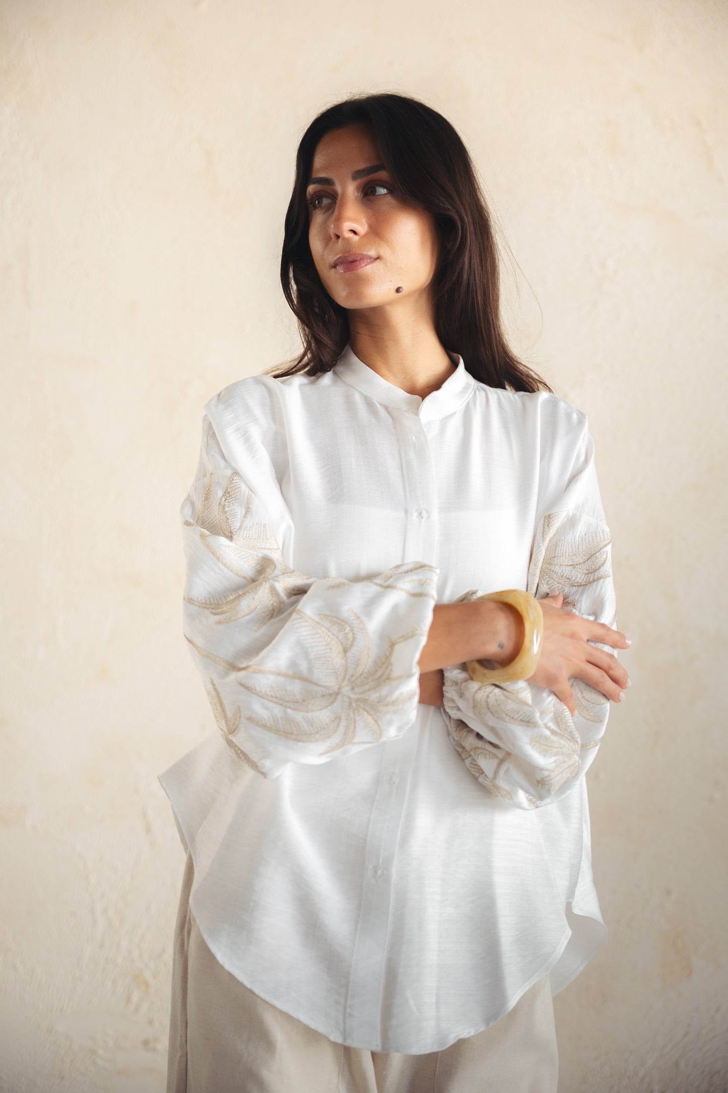 Tree Sleeves Linen Shirt - OFFWHITE