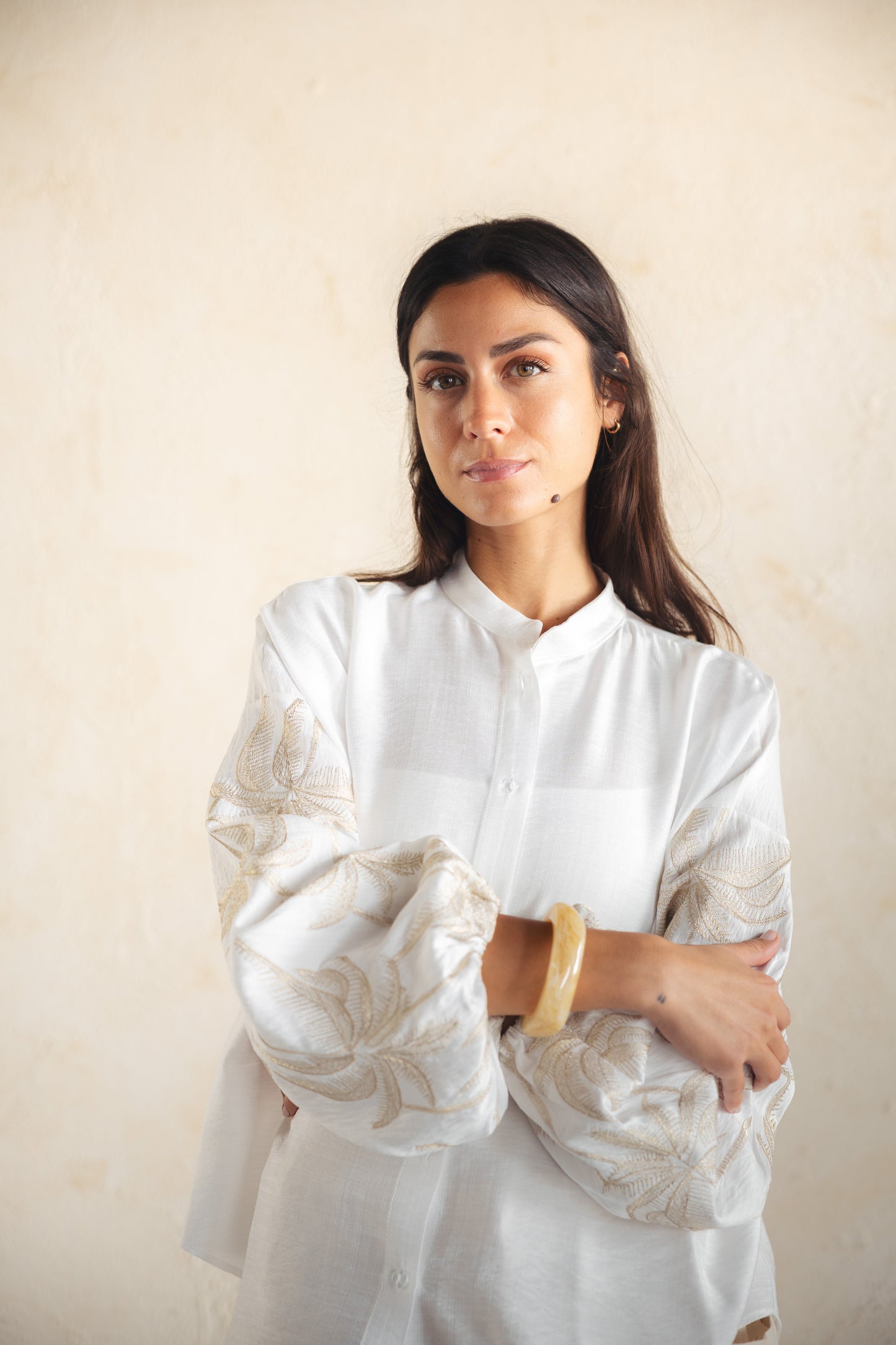 Tree Sleeves Linen Shirt - OFFWHITE